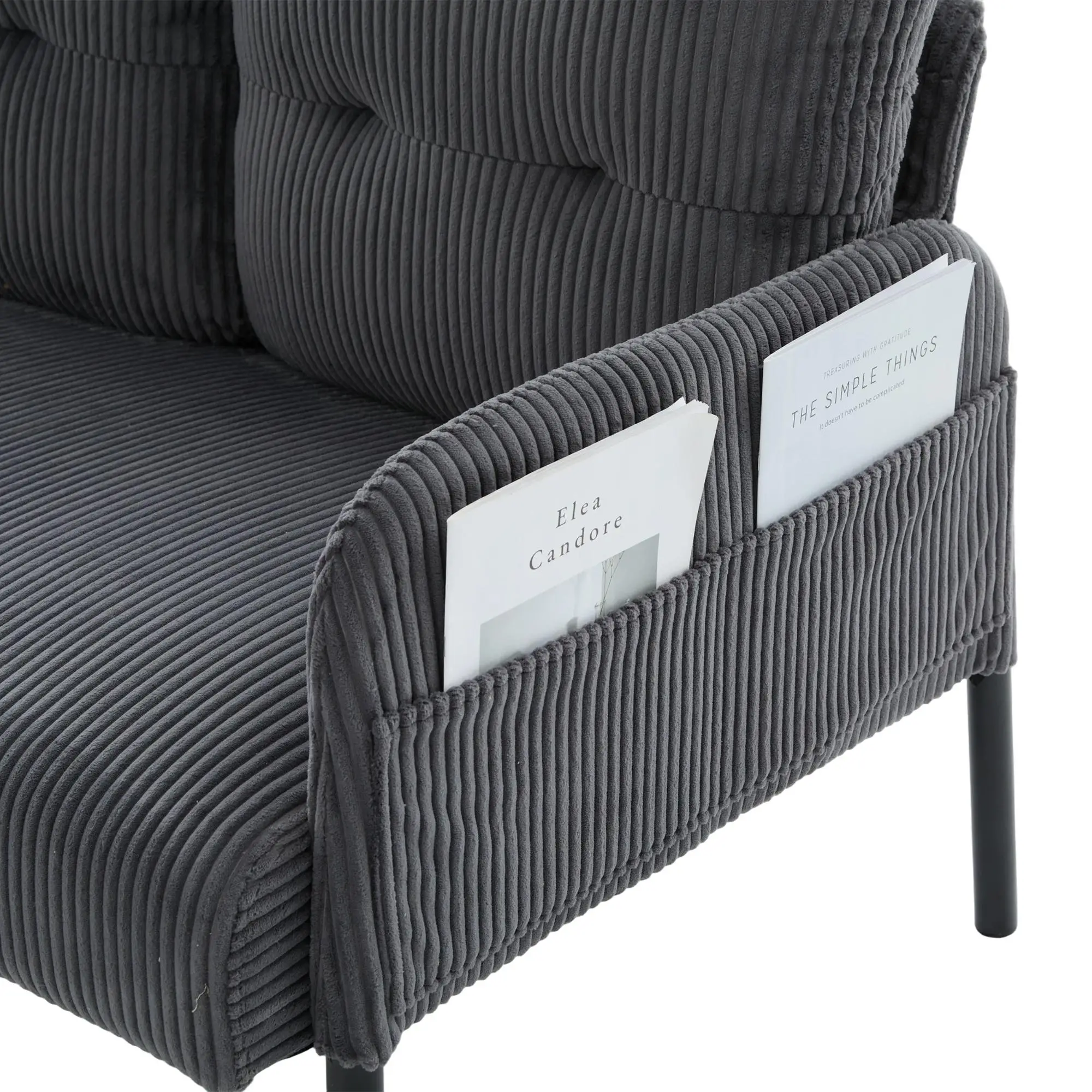 Corduroy Sofa 171 x 72 x 80cm - Charcoal Grey - 8