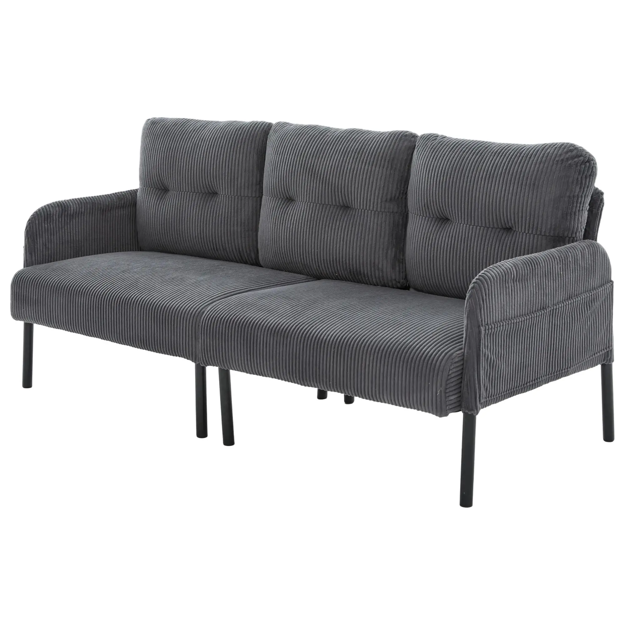 Corduroy Sofa 171 x 72 x 80cm - Charcoal Grey - 11