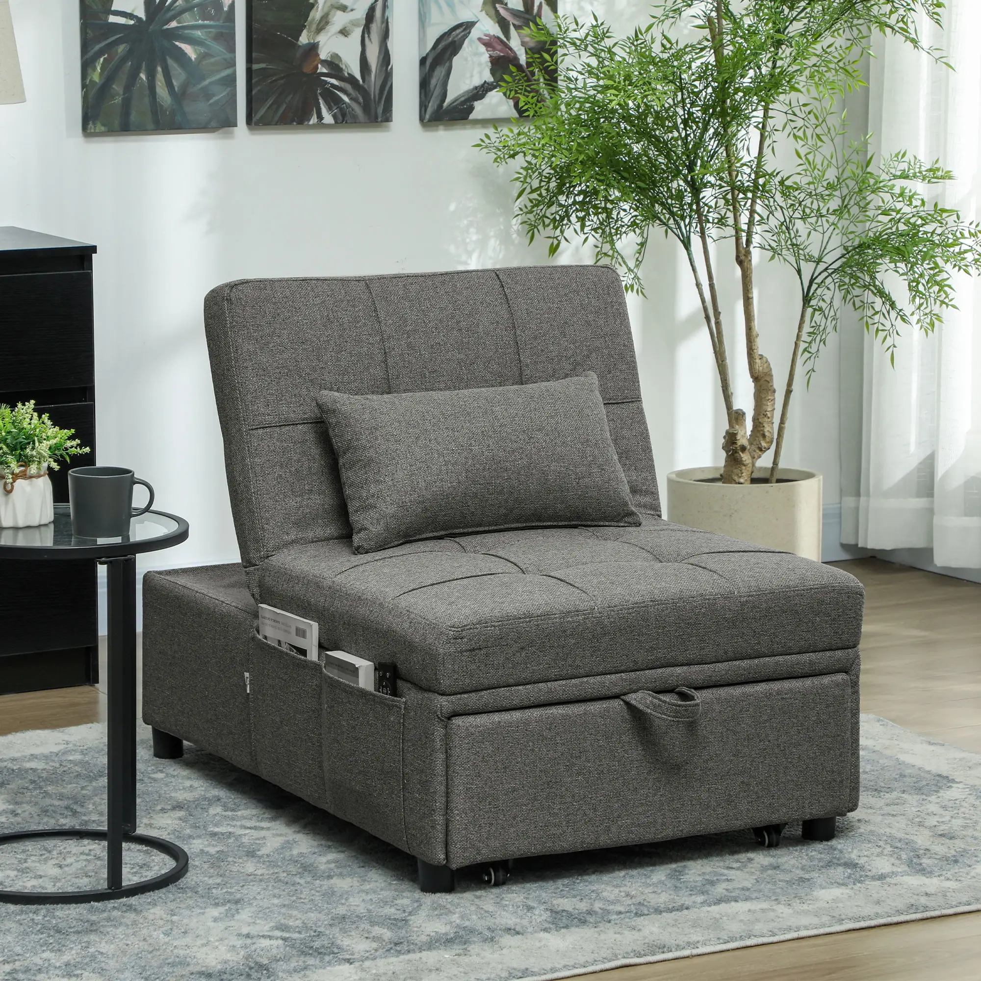 Linen Sofa Bed 104 x 72 x 81cm, Charcoal Grey - Charcoal Grey - 2