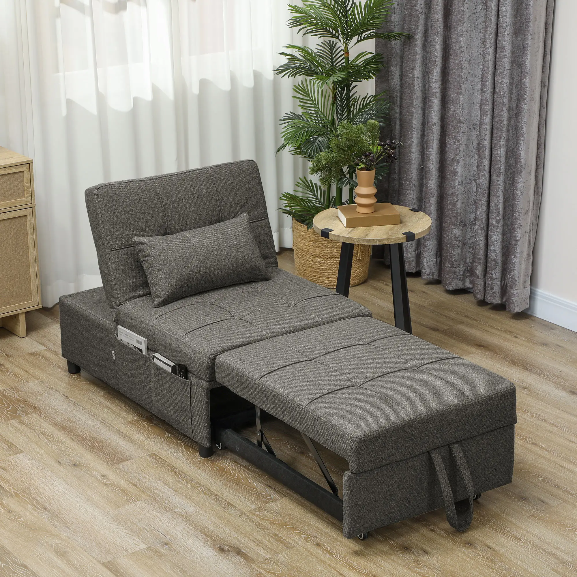 Linen Sofa Bed 104 x 72 x 81cm, Charcoal Grey - Charcoal Grey - 10