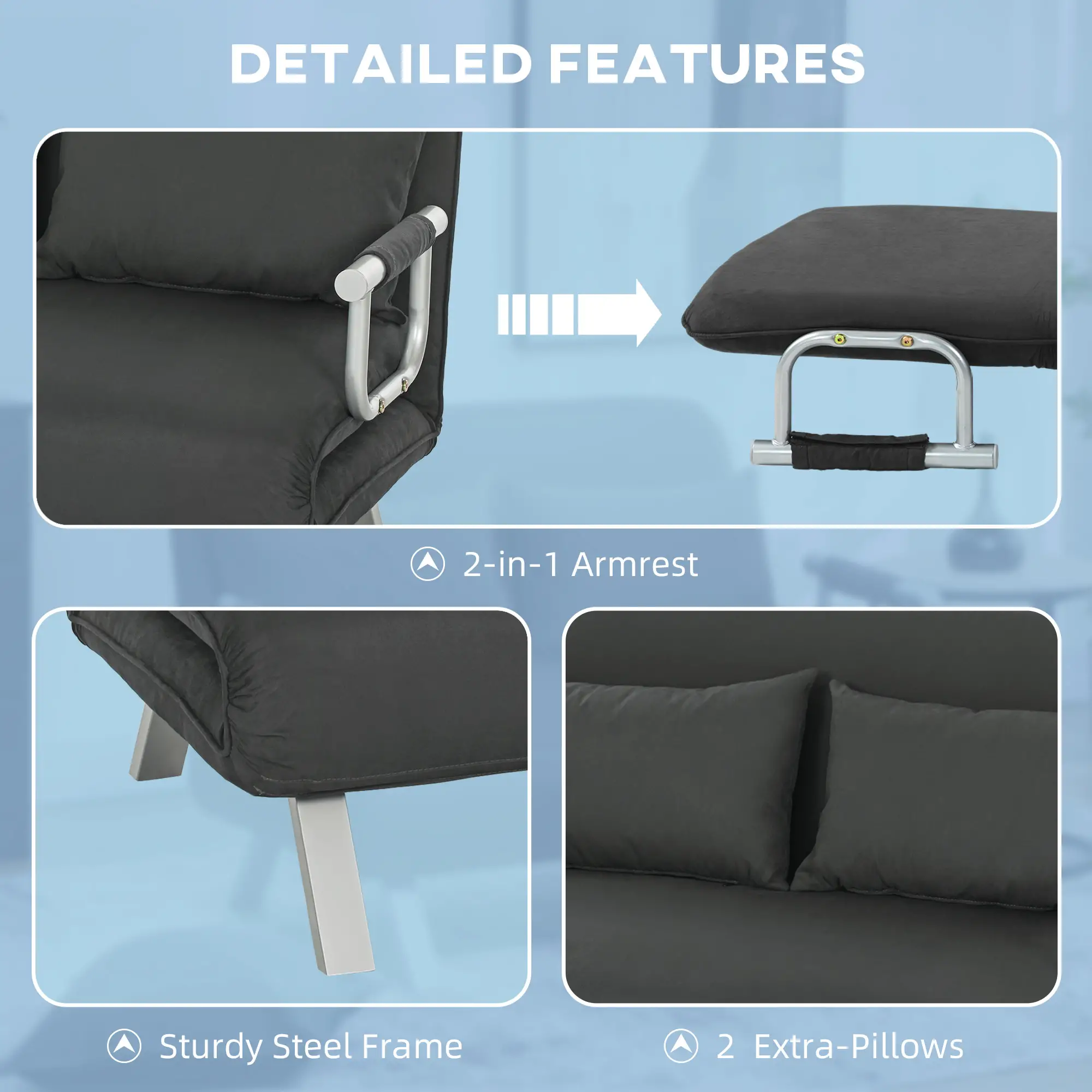 Sofa Bed 111 x 80 x 78cm - Charcoal Grey - 5
