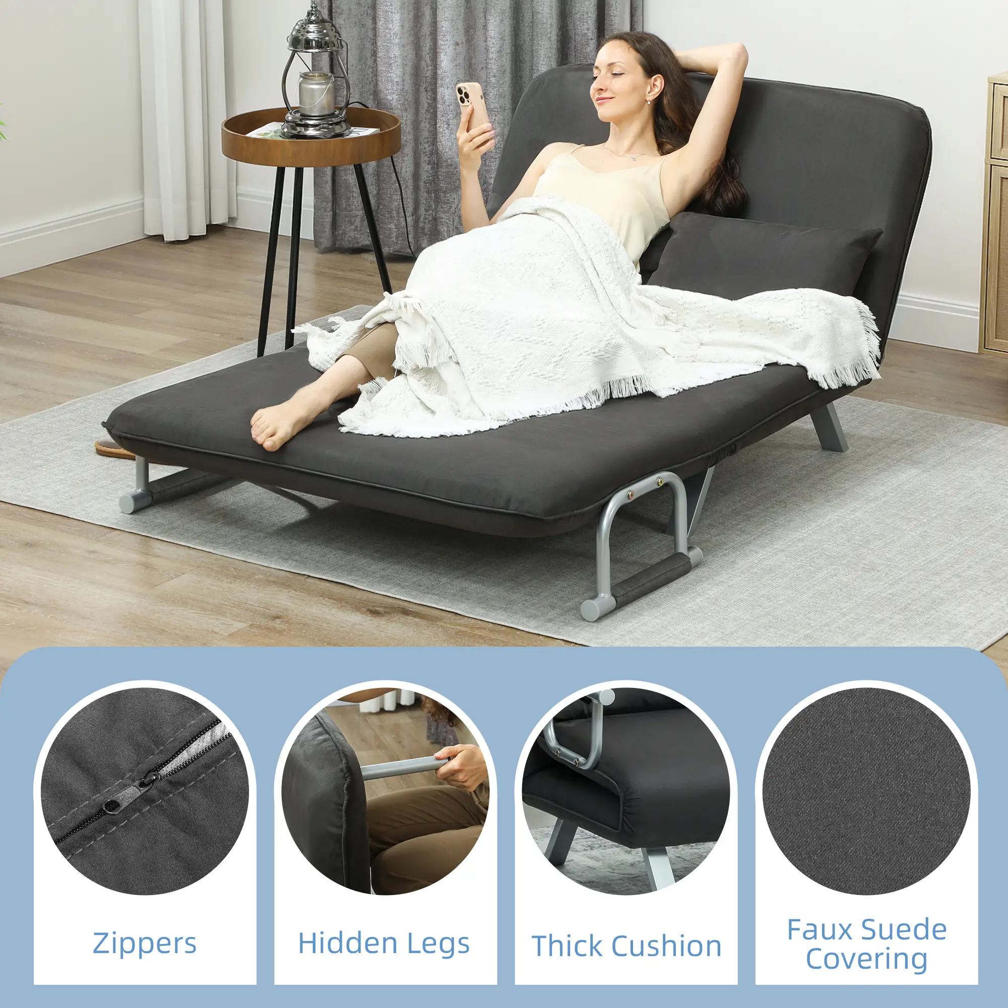 Sofa Bed 111 x 80 x 78cm - Charcoal Grey - 6