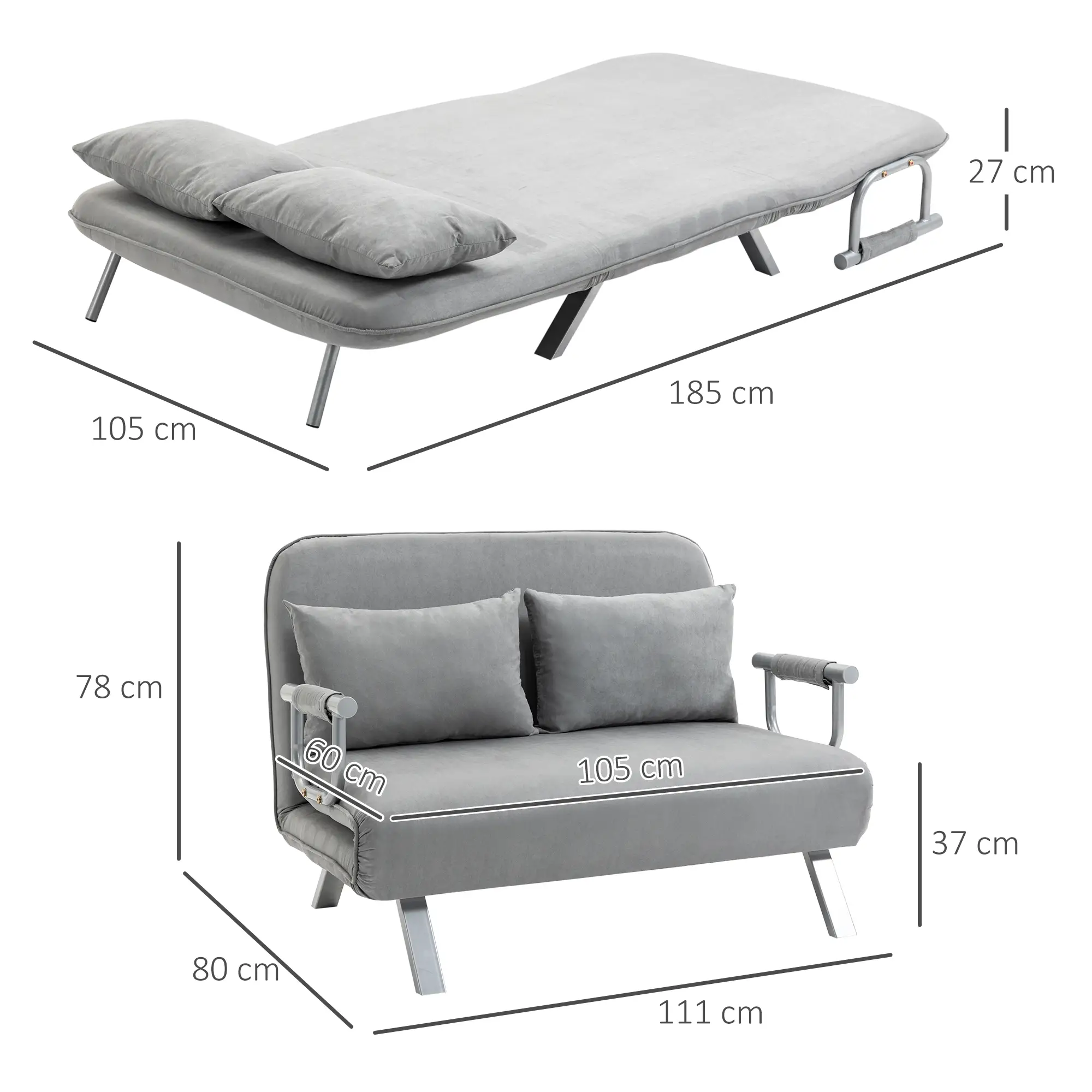 Sofa Bed 111 x 80 x 78cm - Light Grey - 3