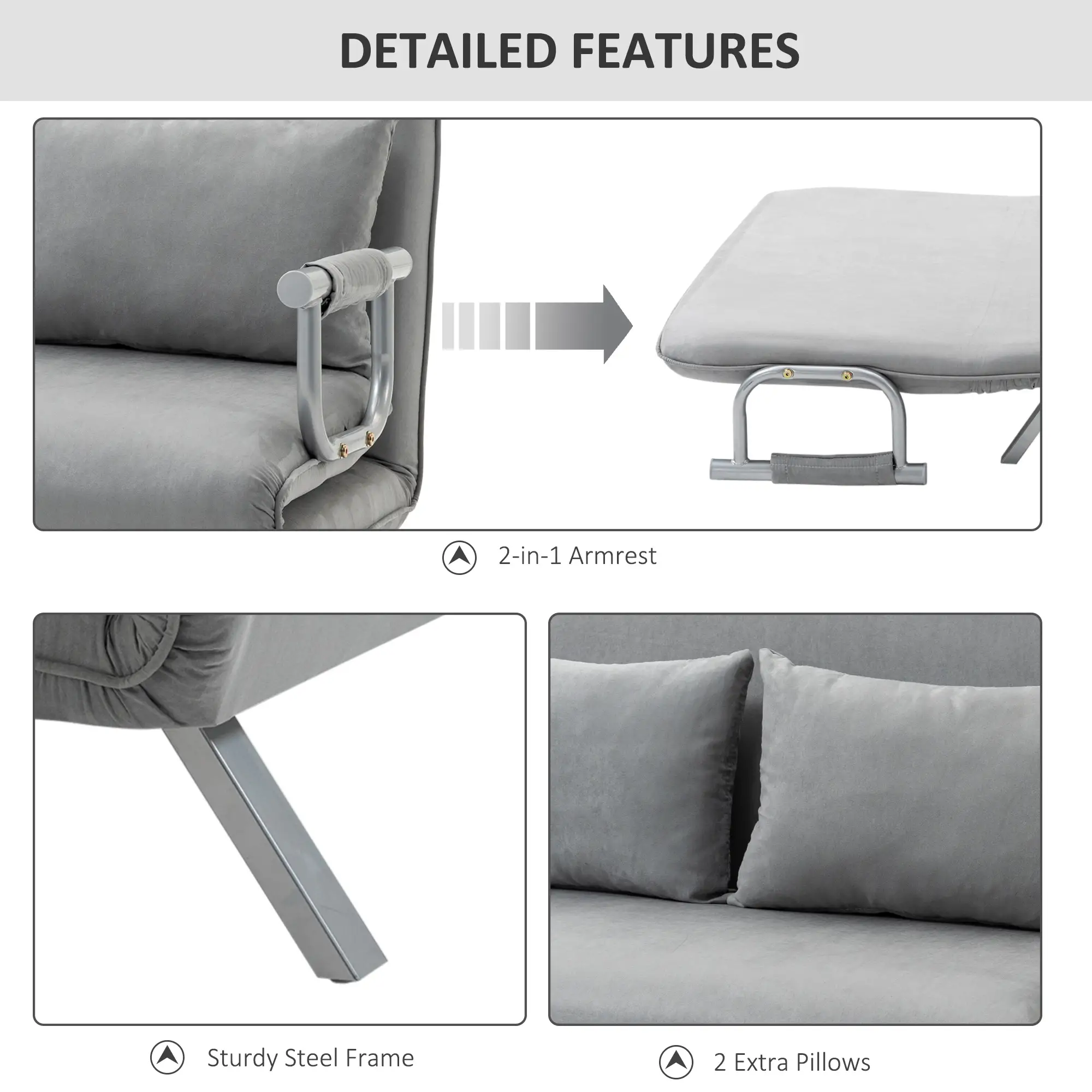Sofa Bed 111 x 80 x 78cm - Light Grey - 5