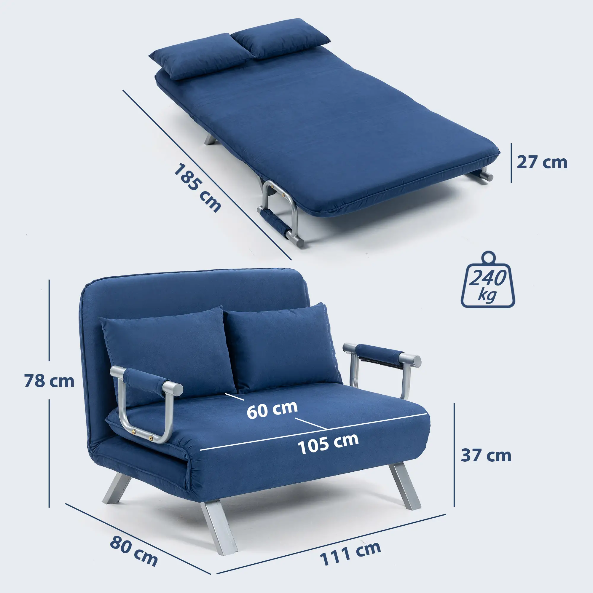 Sofa Bed 111 x 80 x 78cm - Dark Blue - 3