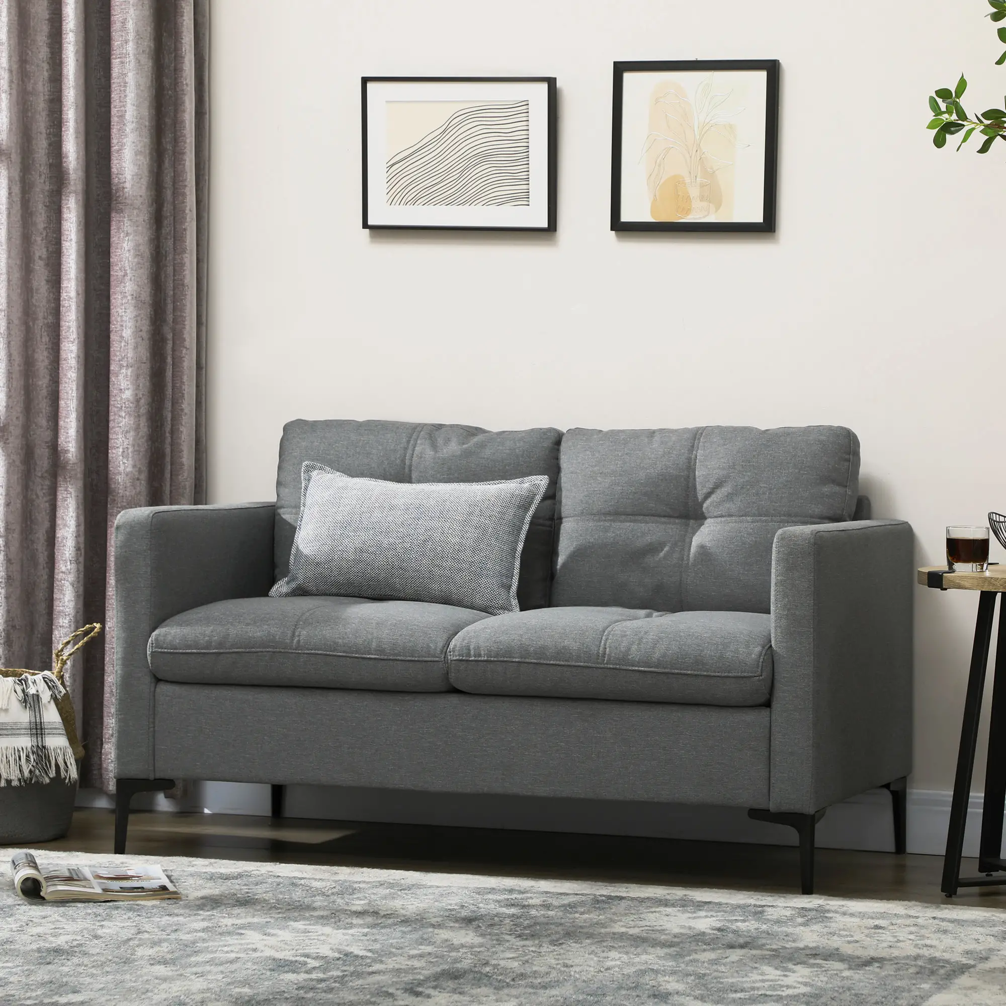 Linen Sofa 133 x 73 x 82cm, Grey - Grey - 2