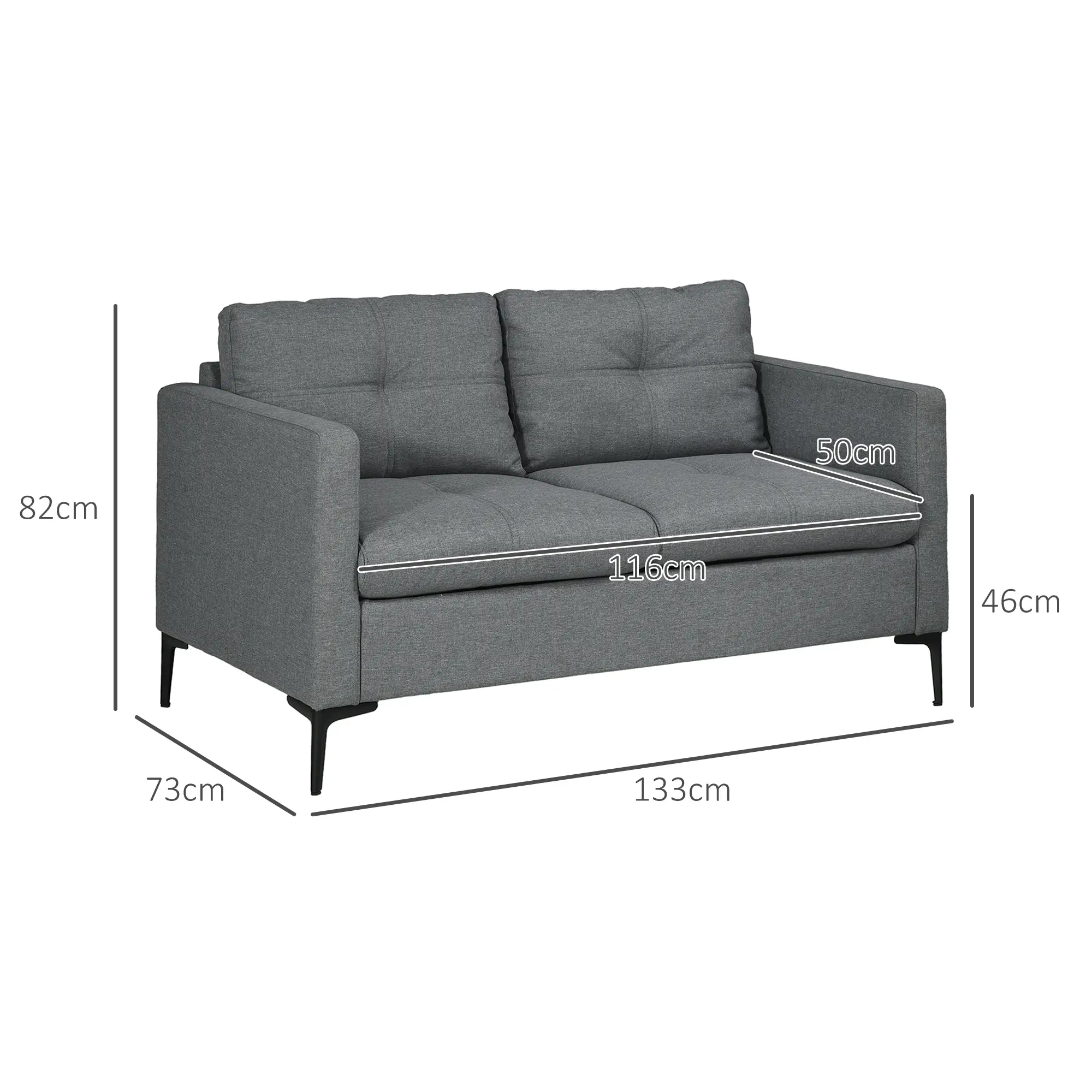 Linen Sofa 133 x 73 x 82cm, Grey - Grey - 3