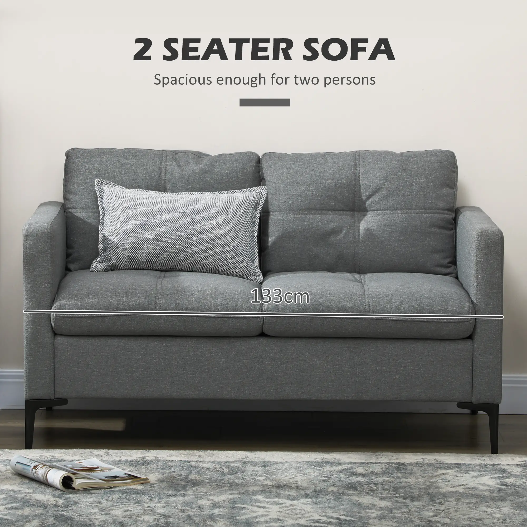 Linen Sofa 133 x 73 x 82cm, Grey - Grey - 4