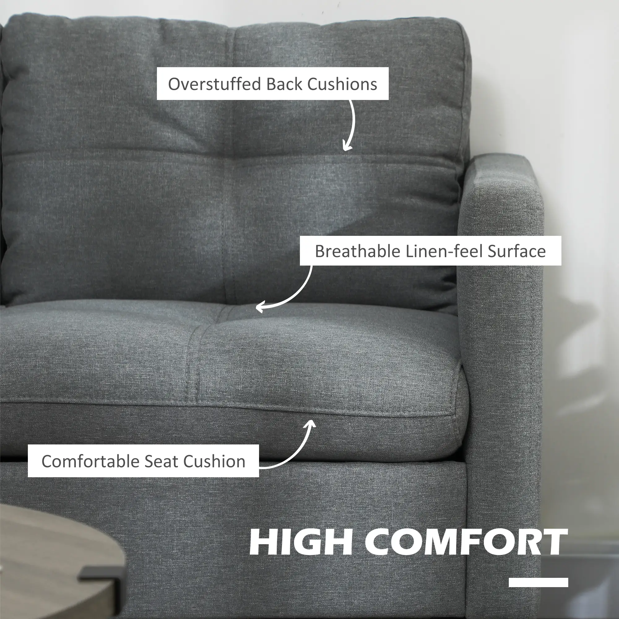 Linen Sofa 133 x 73 x 82cm, Grey - Grey - 5