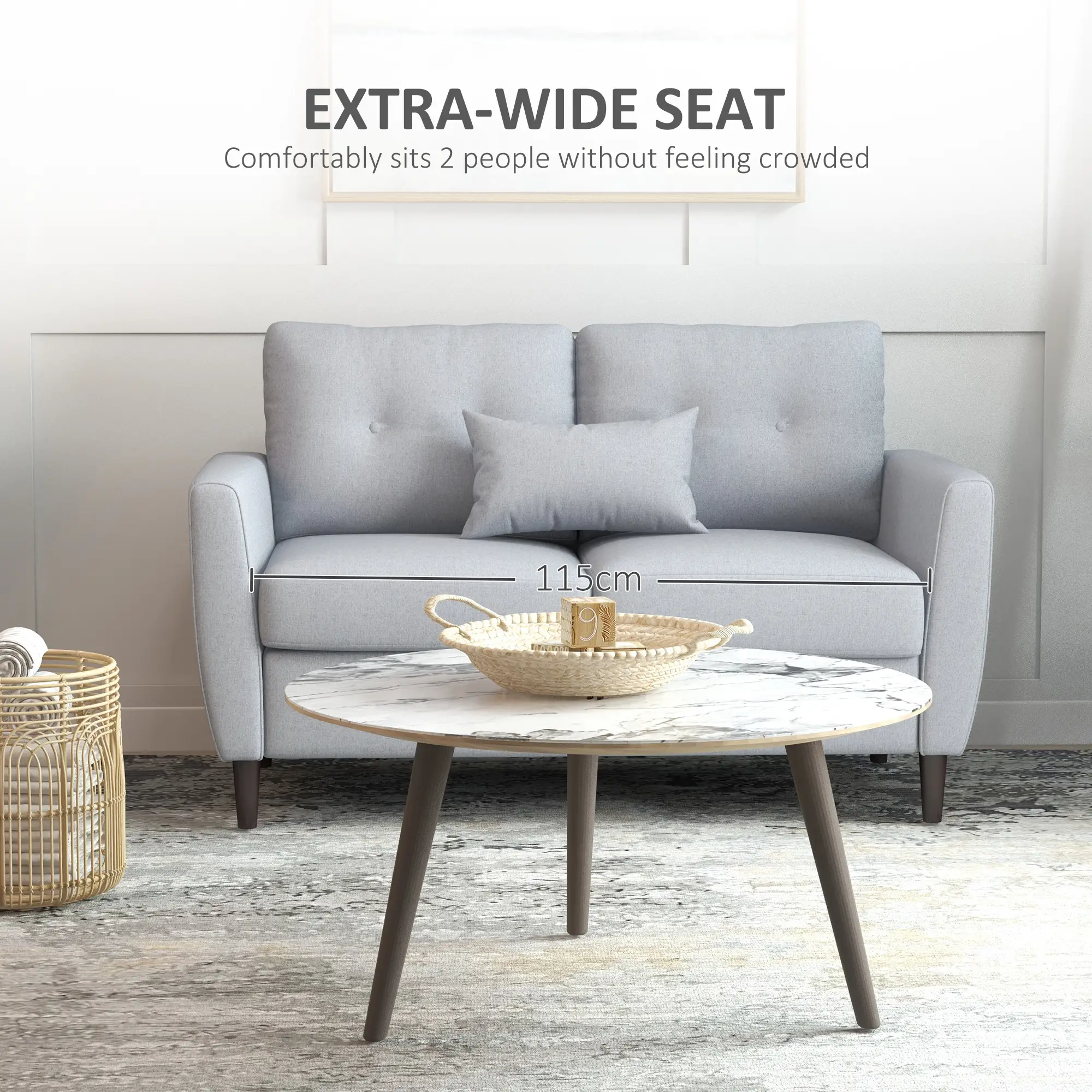 2 Seater Linen Sofa 140 x 78 x 83cm, Light Grey, Brown - Light Grey, Brown - 4
