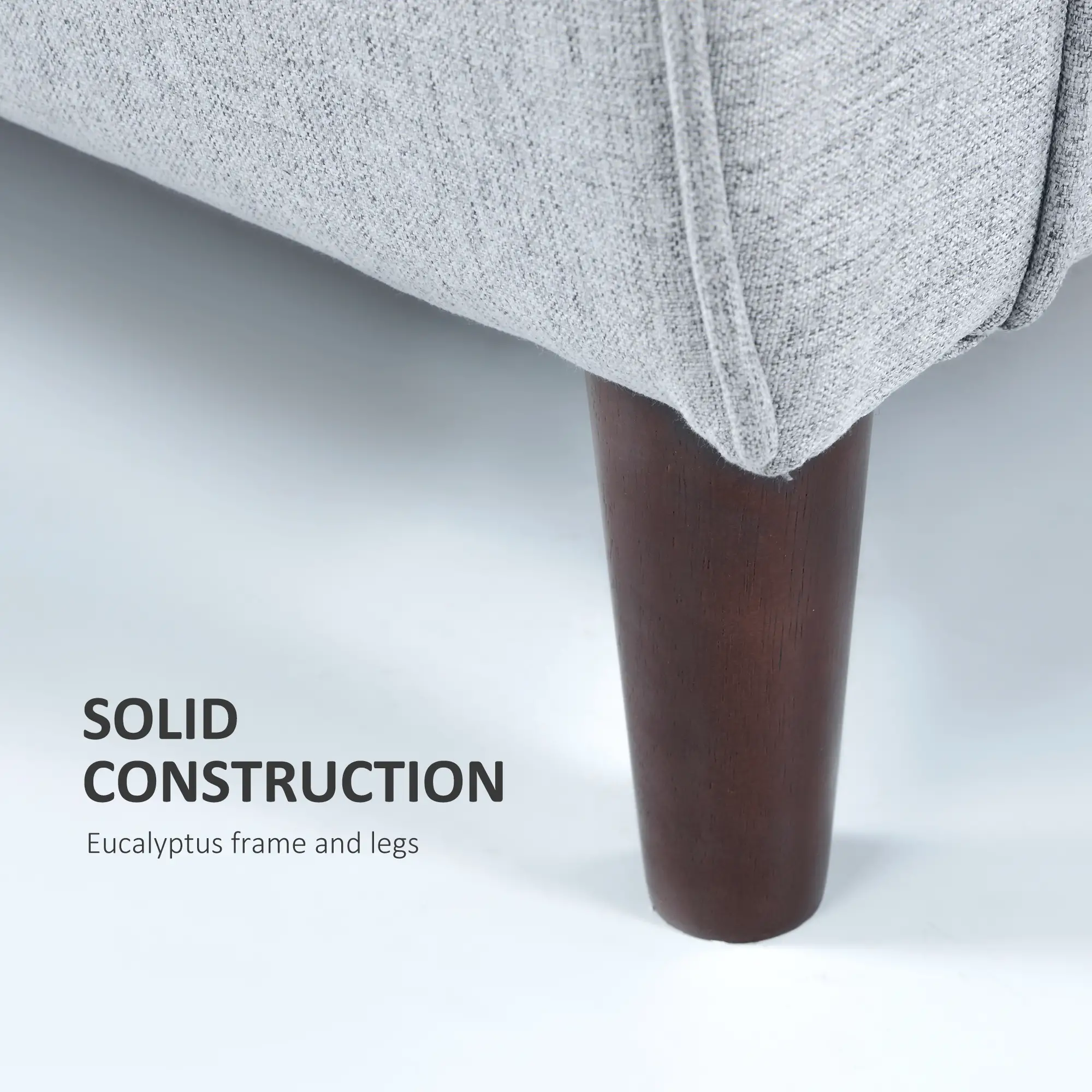 2 Seater Linen Sofa 140 x 78 x 83cm, Light Grey, Brown - Light Grey, Brown - 6