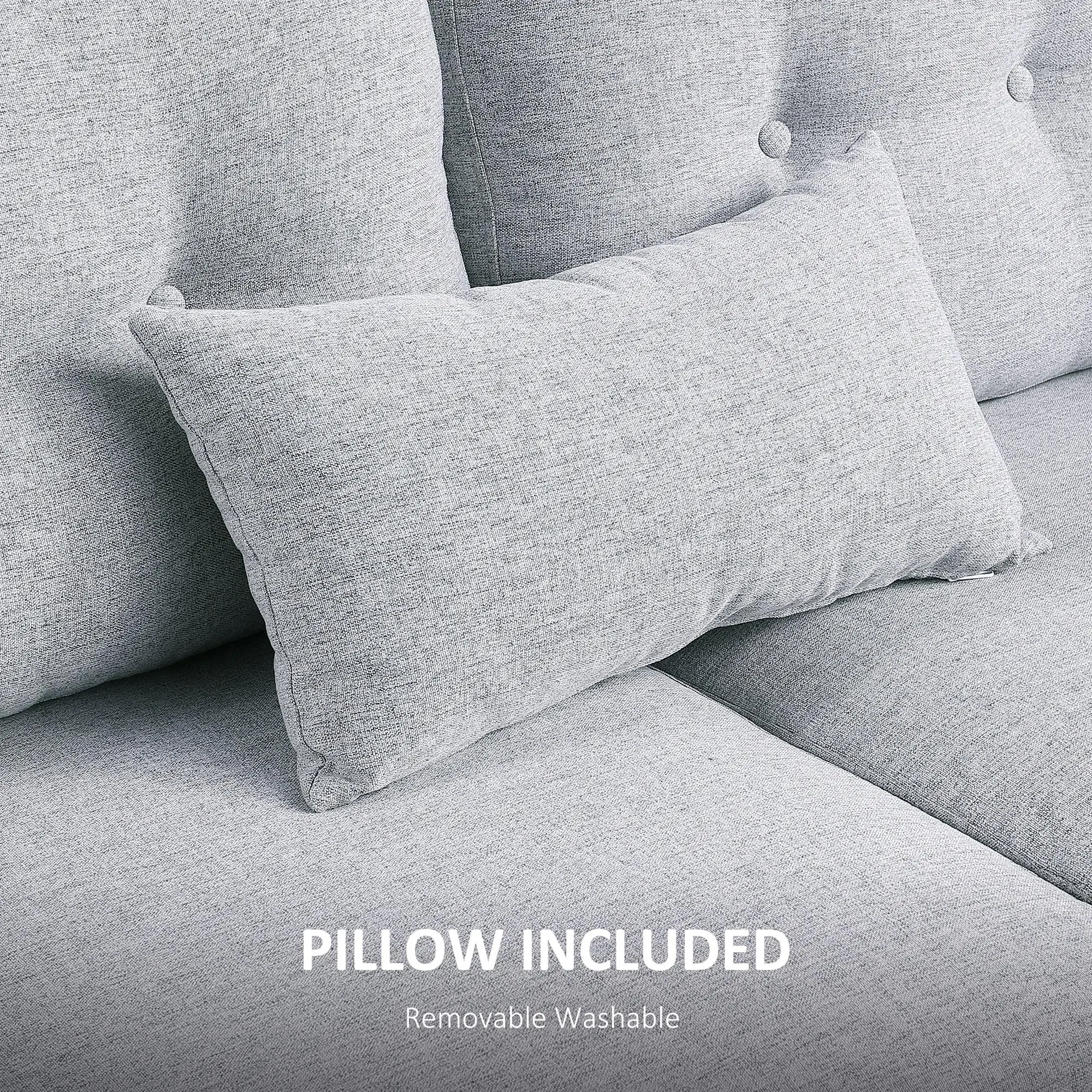 2 Seater Linen Sofa 140 x 78 x 83cm, Light Grey, Brown - Light Grey, Brown - 7