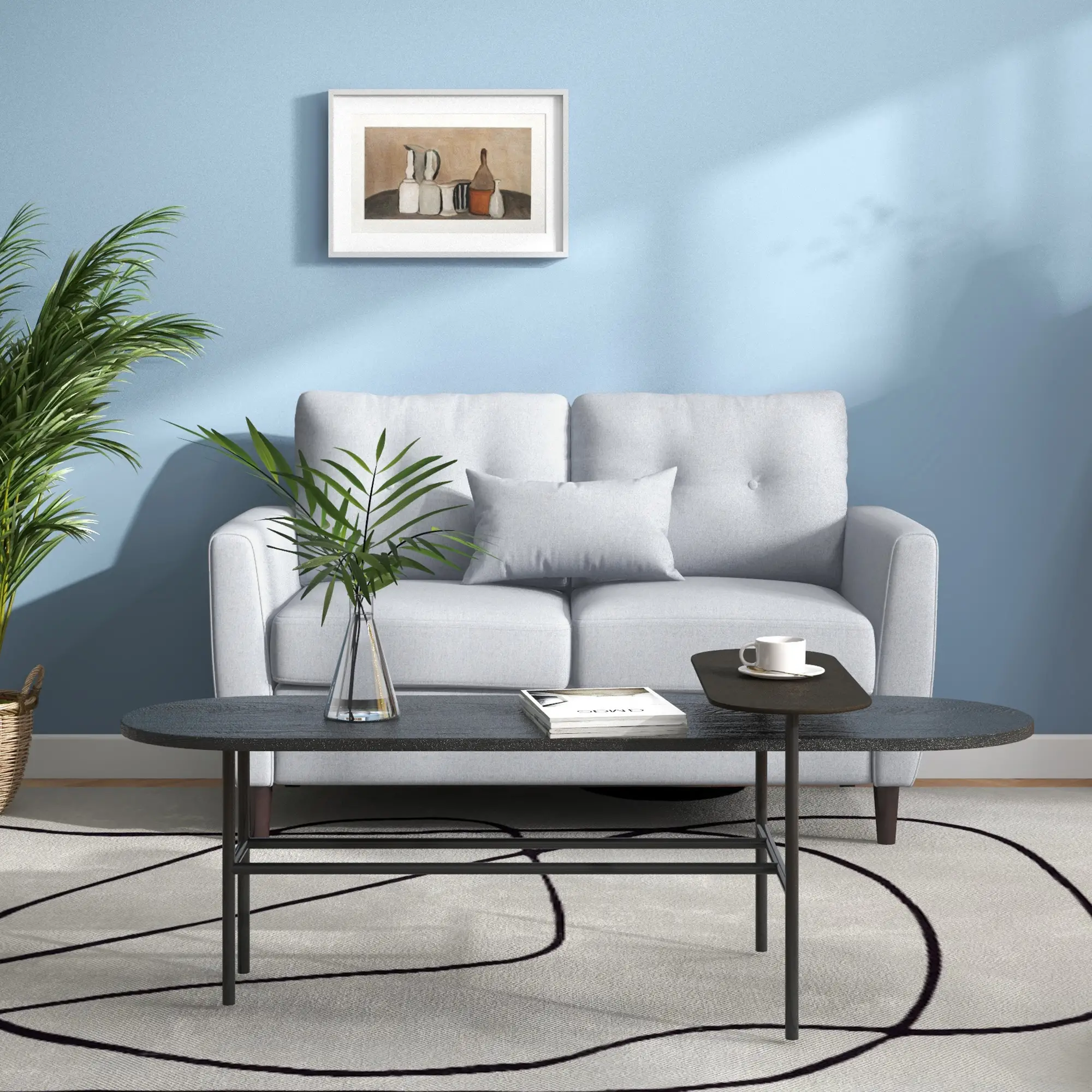 2 Seater Linen Sofa 140 x 78 x 83cm, Light Grey, Brown - Light Grey, Brown - 9
