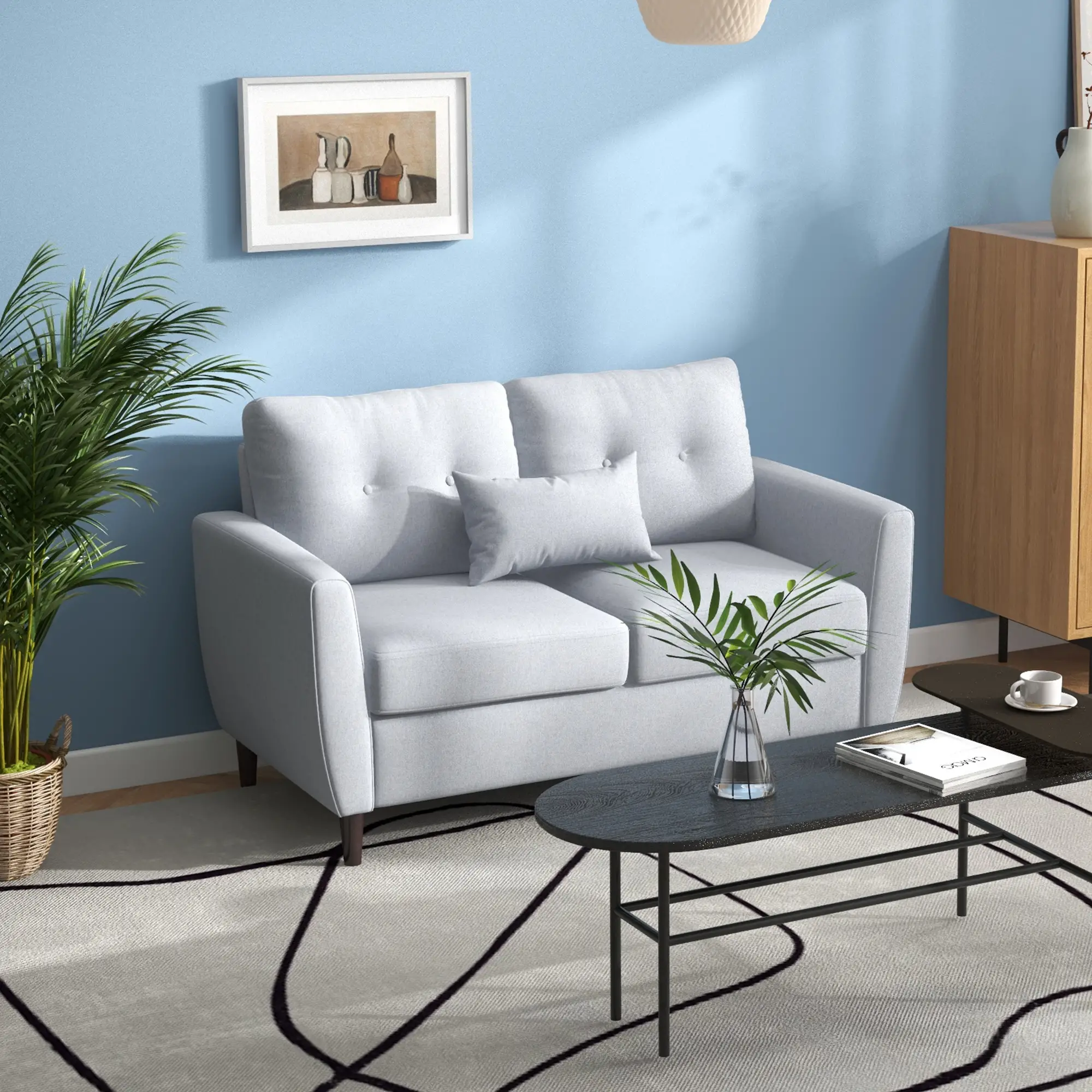 2 Seater Linen Sofa 140 x 78 x 83cm, Light Grey, Brown - Light Grey, Brown - 11