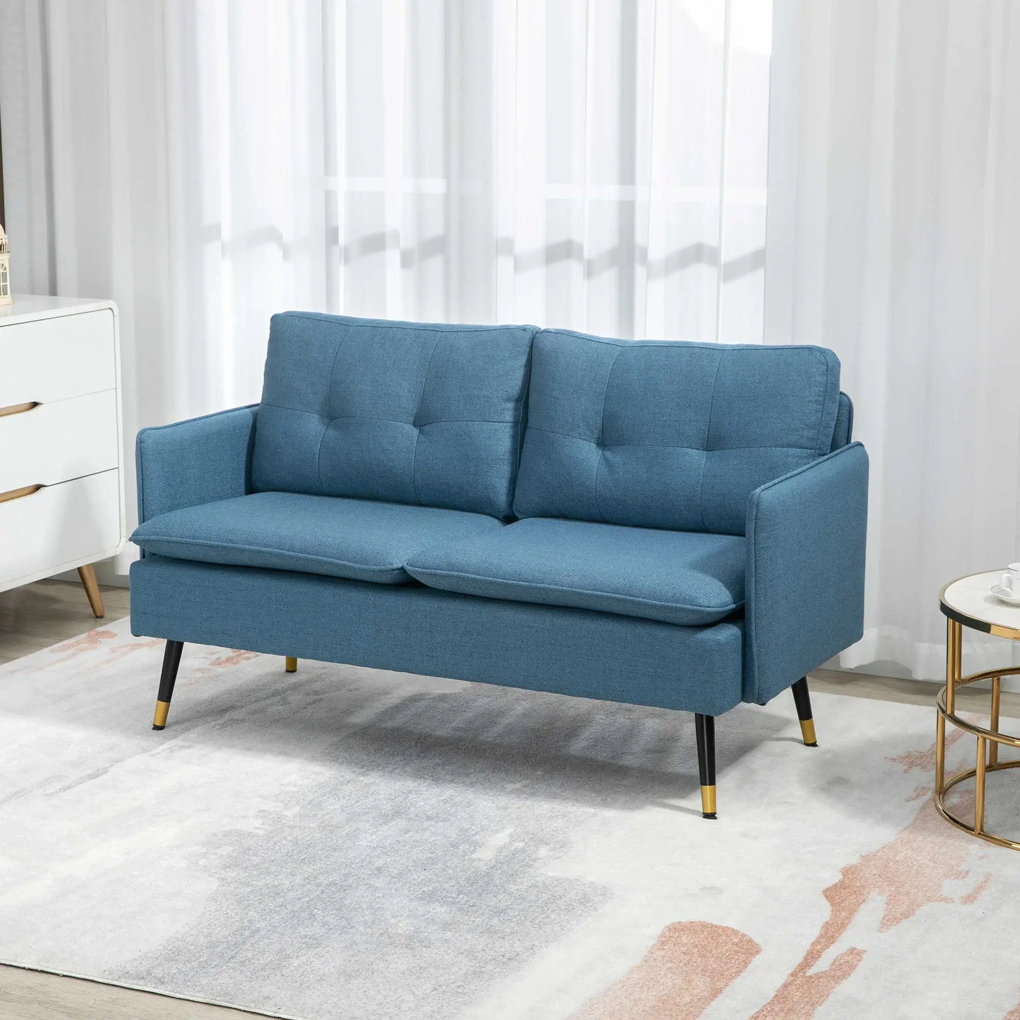 Linen Sofa 139 x 70 x 83cm, Dark Blue - Dark Blue - 2