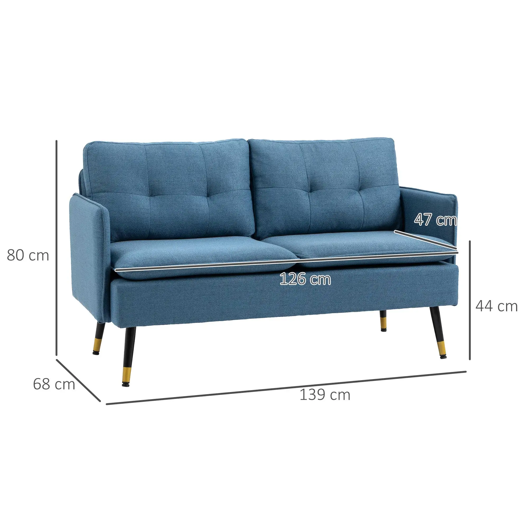 Linen Sofa 139 x 70 x 83cm, Dark Blue - Dark Blue - 3