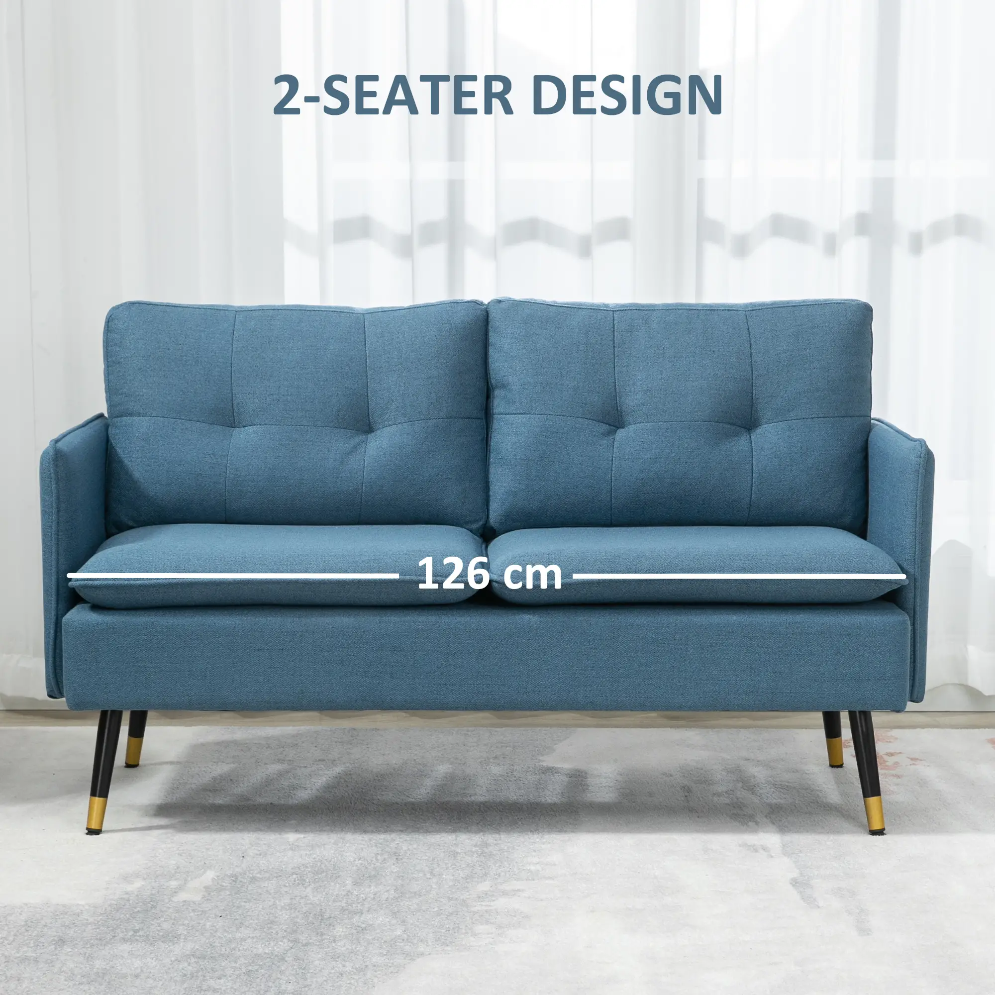 Linen Sofa 139 x 70 x 83cm, Dark Blue - Dark Blue - 6