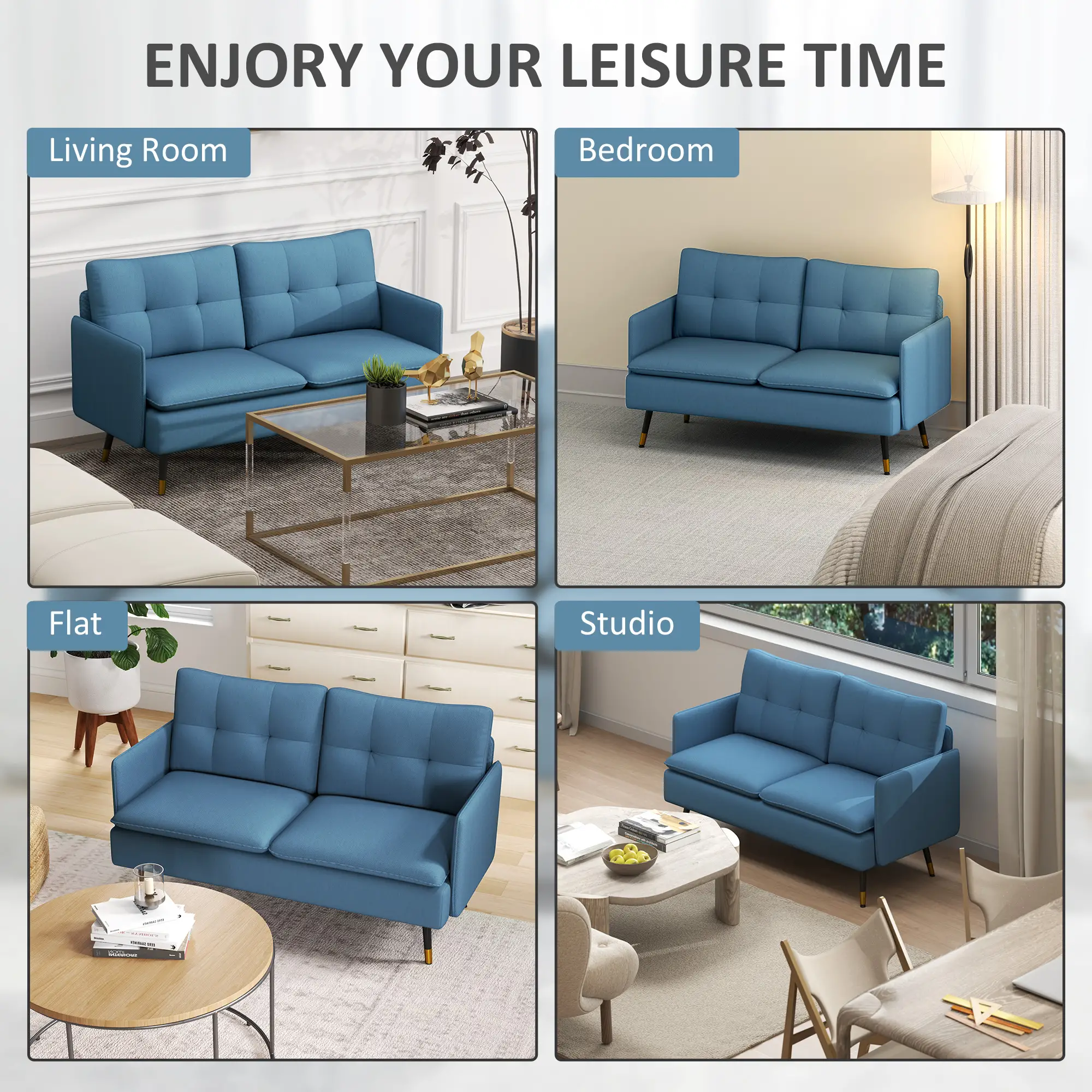Linen Sofa 139 x 70 x 83cm, Dark Blue - Dark Blue - 7