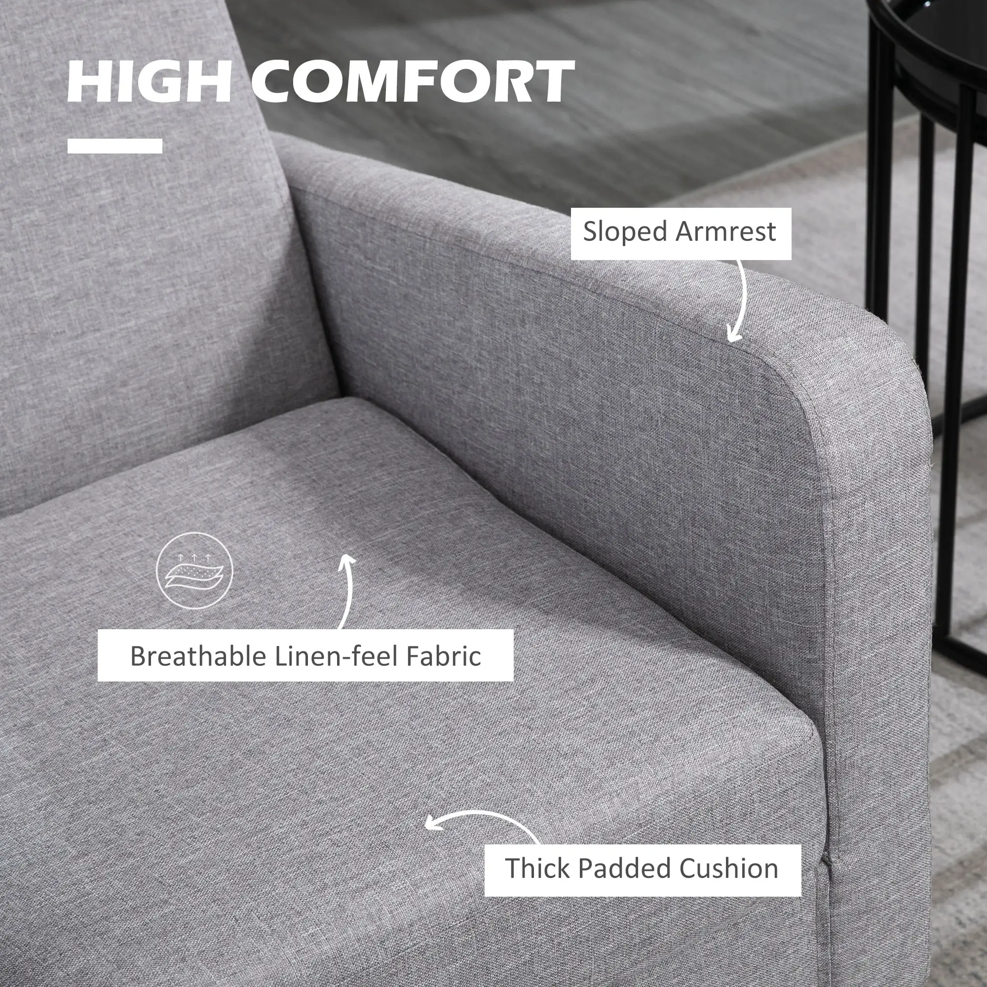 Linen Sofa 66 x 72 x 74cm, Light Grey - Light Grey - 5