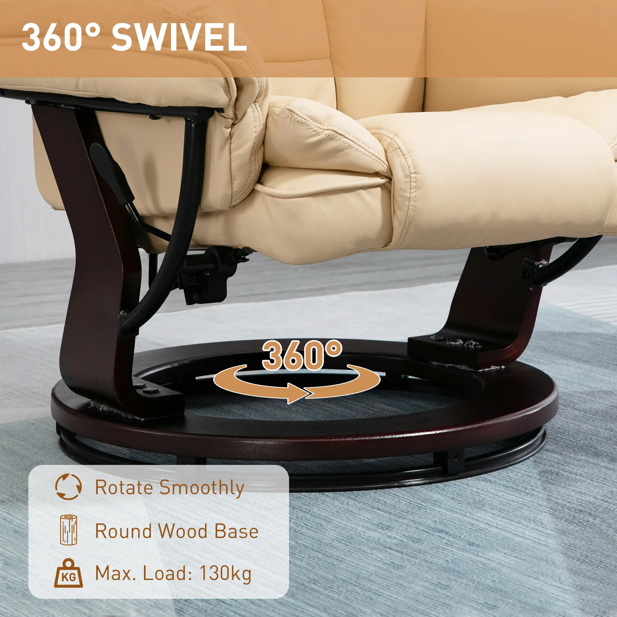 Manual Faux Leather Recliner Armchair 85 x 82 x 106cm - Beige - 5