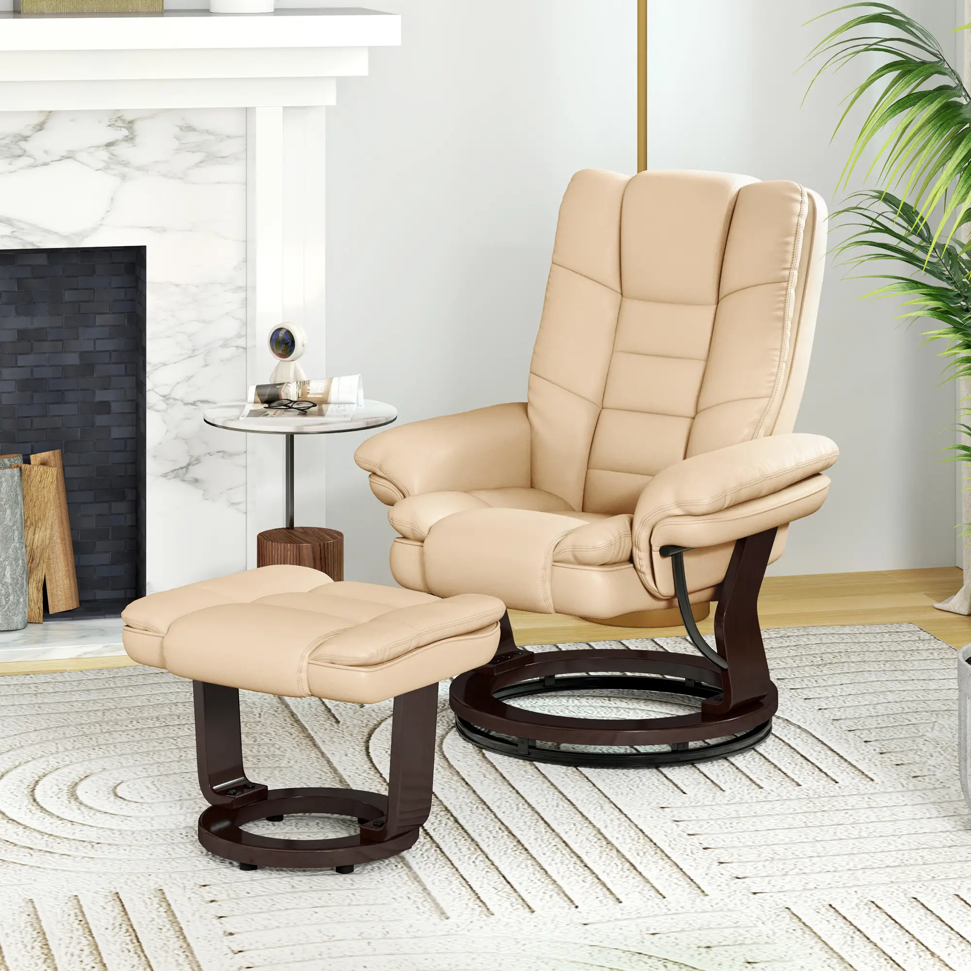 Manual Faux Leather Recliner Armchair 85 x 82 x 106cm - Beige - 8