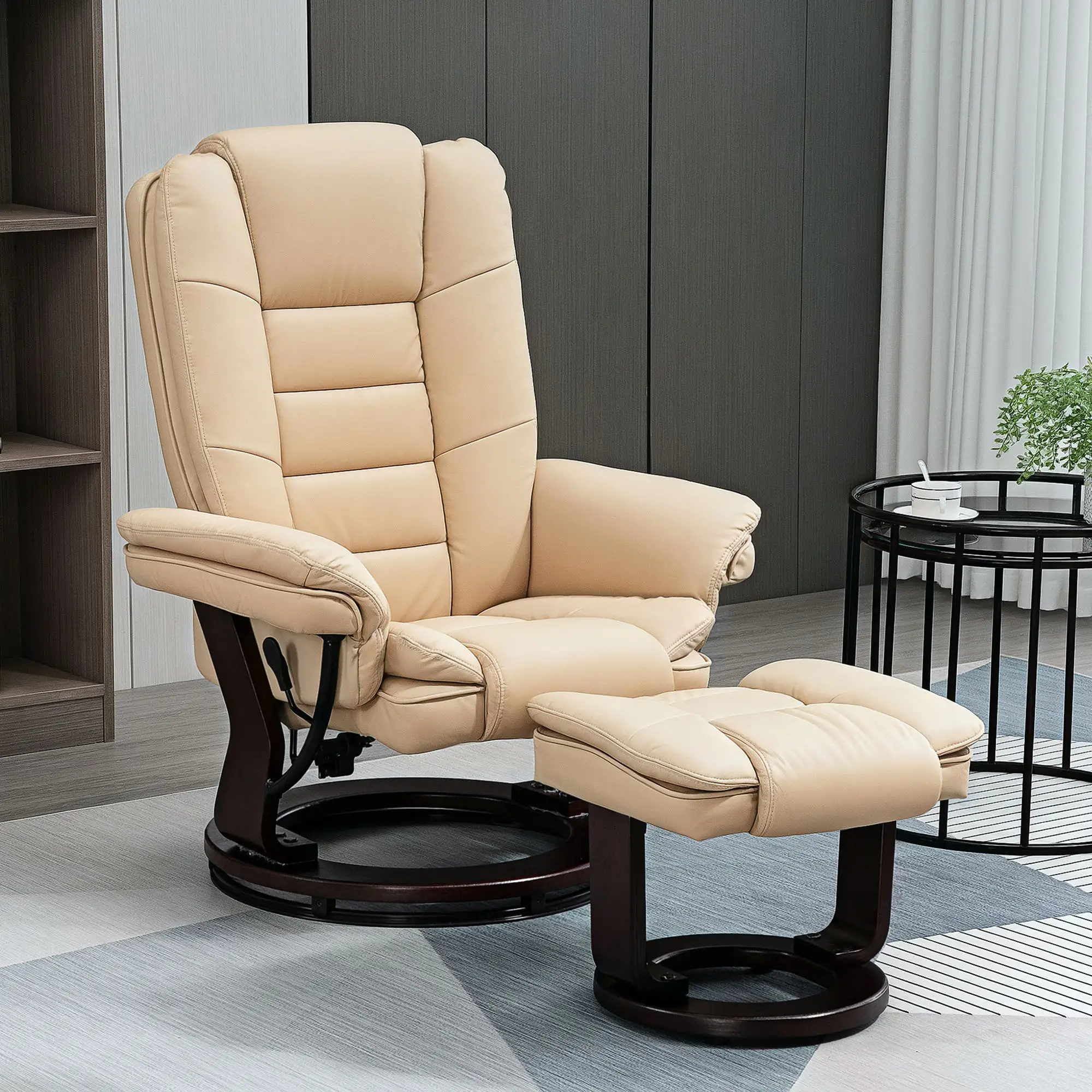 Manual Faux Leather Recliner Armchair 85 x 82 x 106cm - Beige - 10