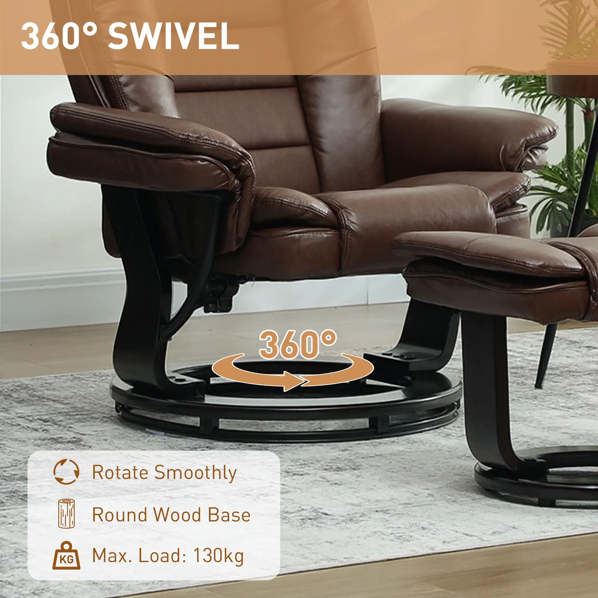 Manual Faux Leather Recliner Armchair 85 x 82 x 106cm - Dark Brown - 5