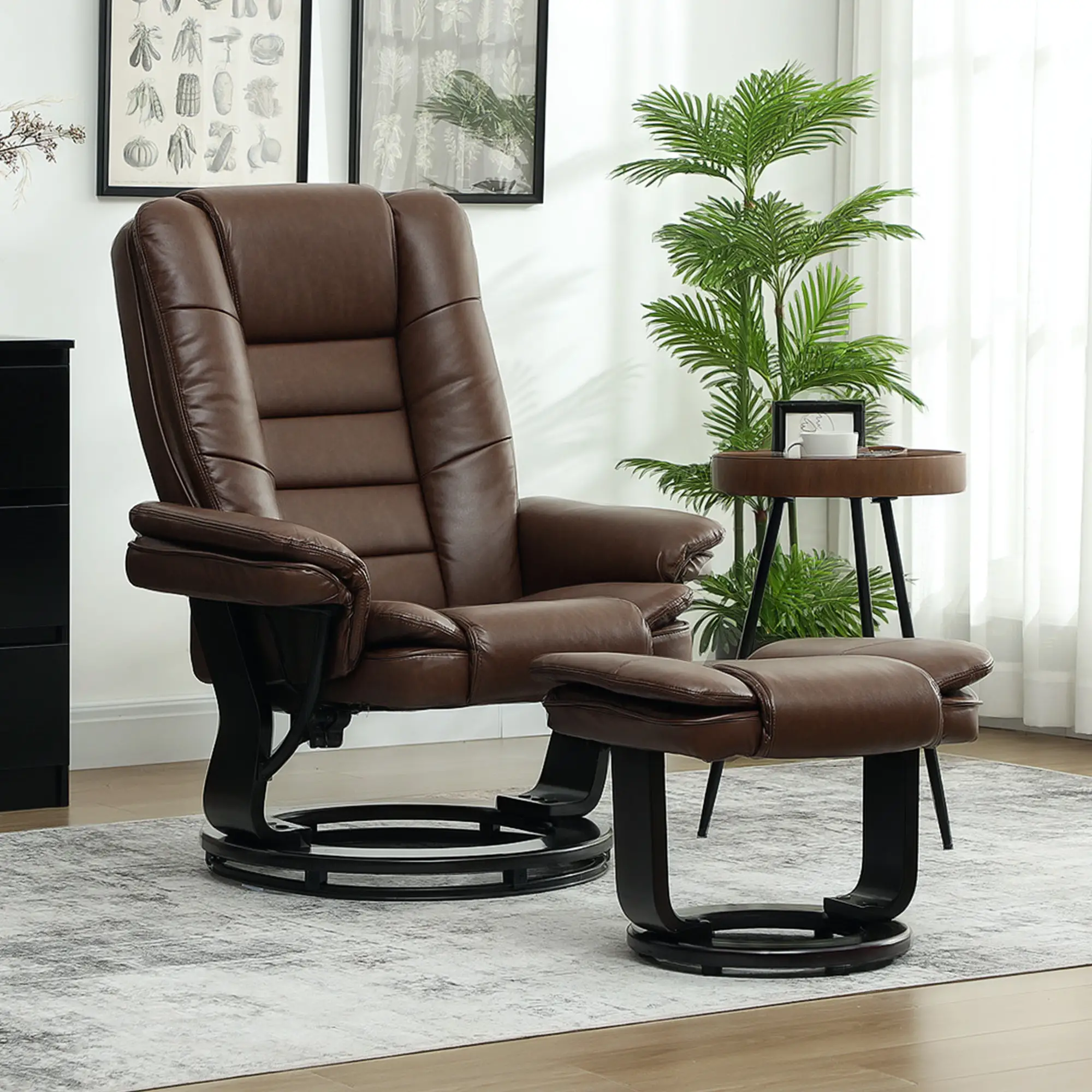 Manual Faux Leather Recliner Armchair 85 x 82 x 106cm - Dark Brown - 7