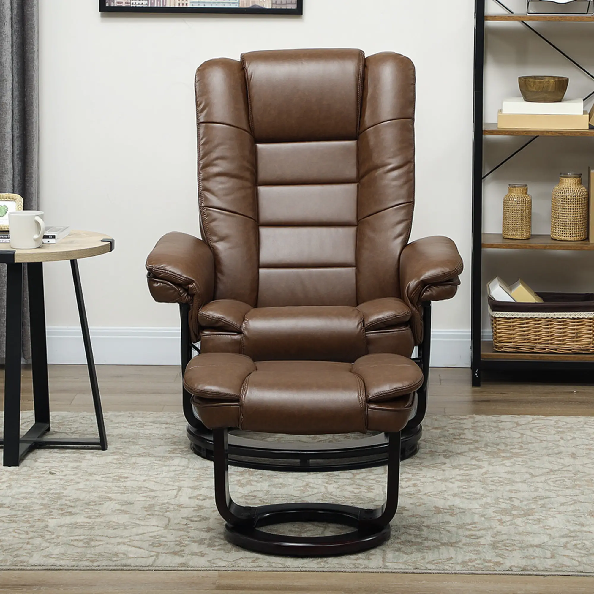 Manual Faux Leather Recliner Armchair 85 x 82 x 106cm - Dark Brown - 8