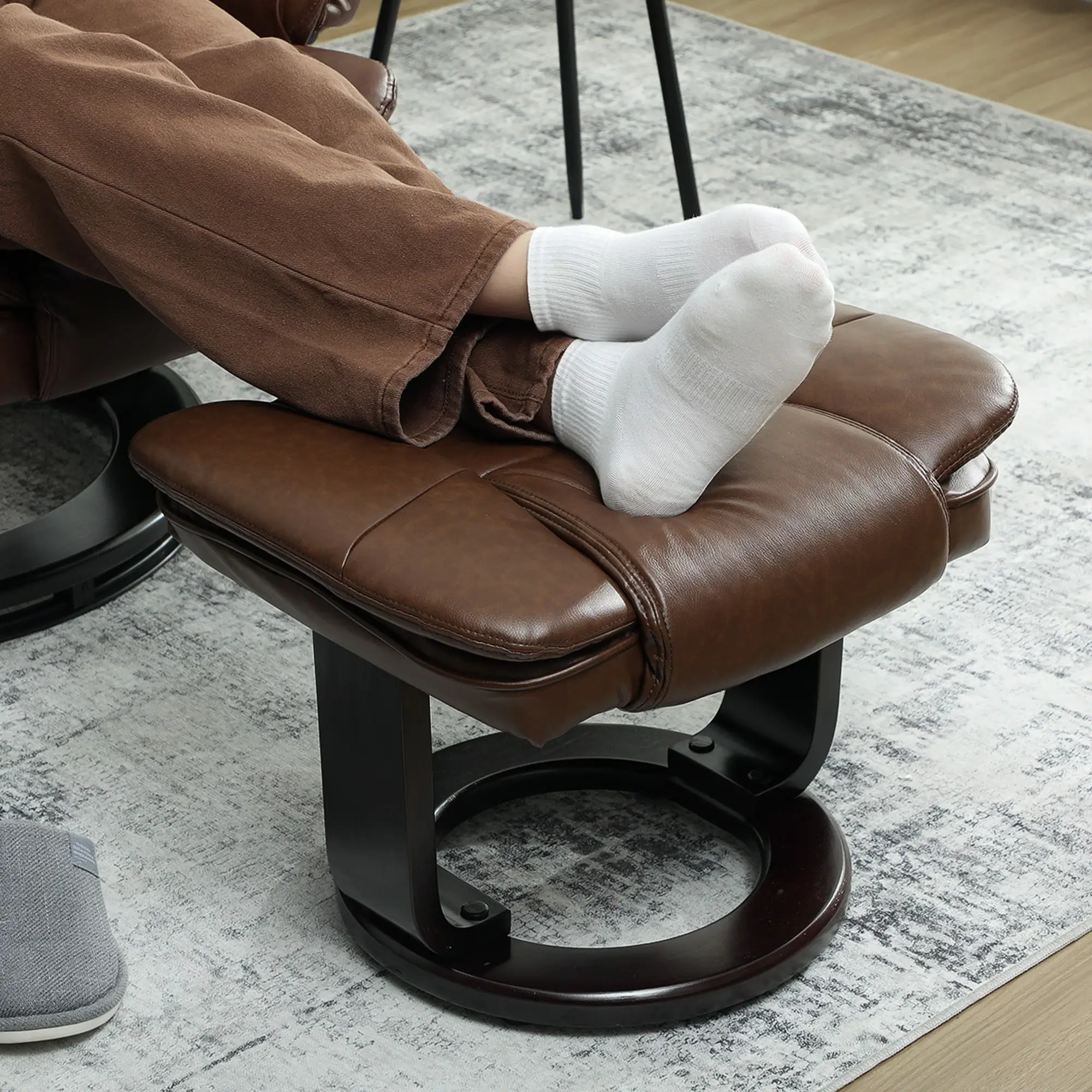 Manual Faux Leather Recliner Armchair 85 x 82 x 106cm - Dark Brown - 9