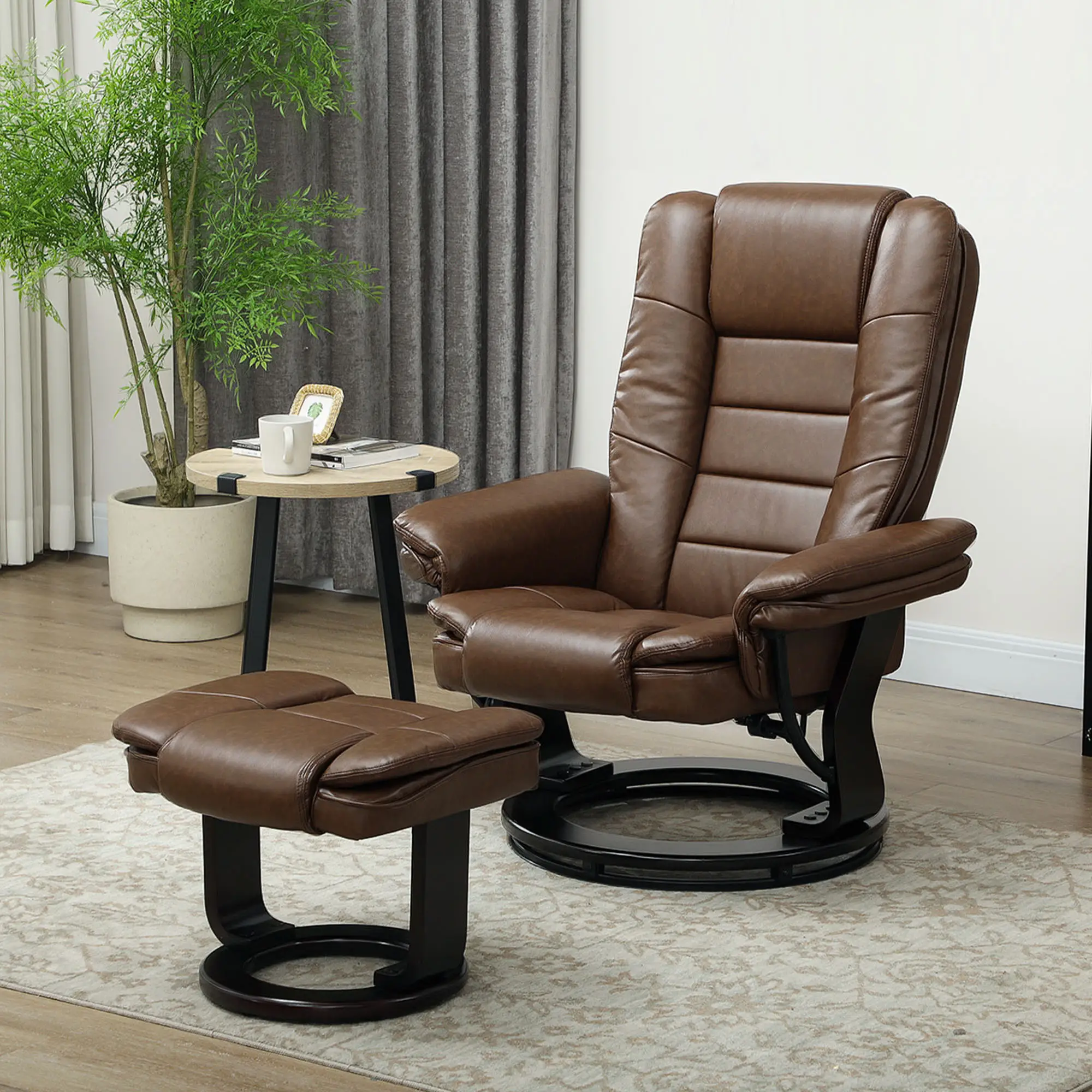 Manual Faux Leather Recliner Armchair 85 x 82 x 106cm - Dark Brown - 10