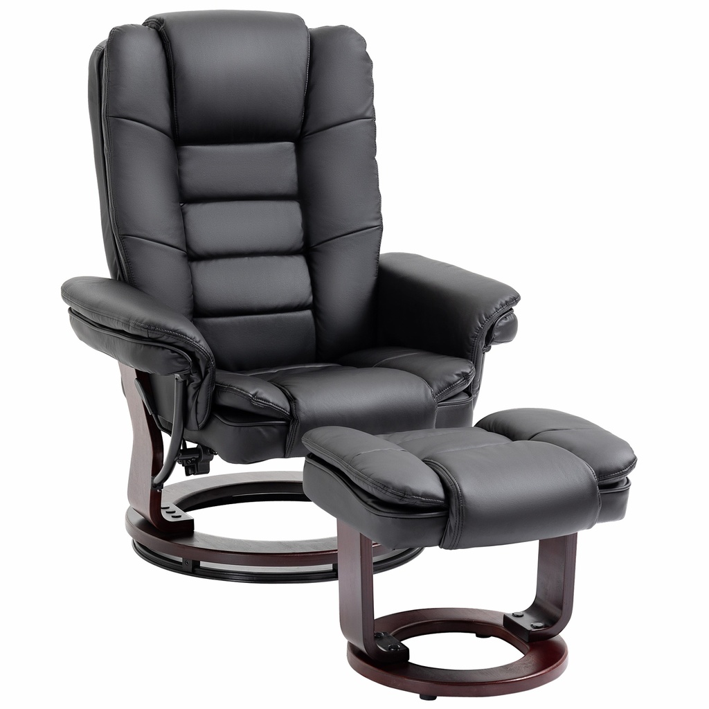 Manual Faux Leather Recliner Armchair 85 x 82 x 106cm - Black - 1