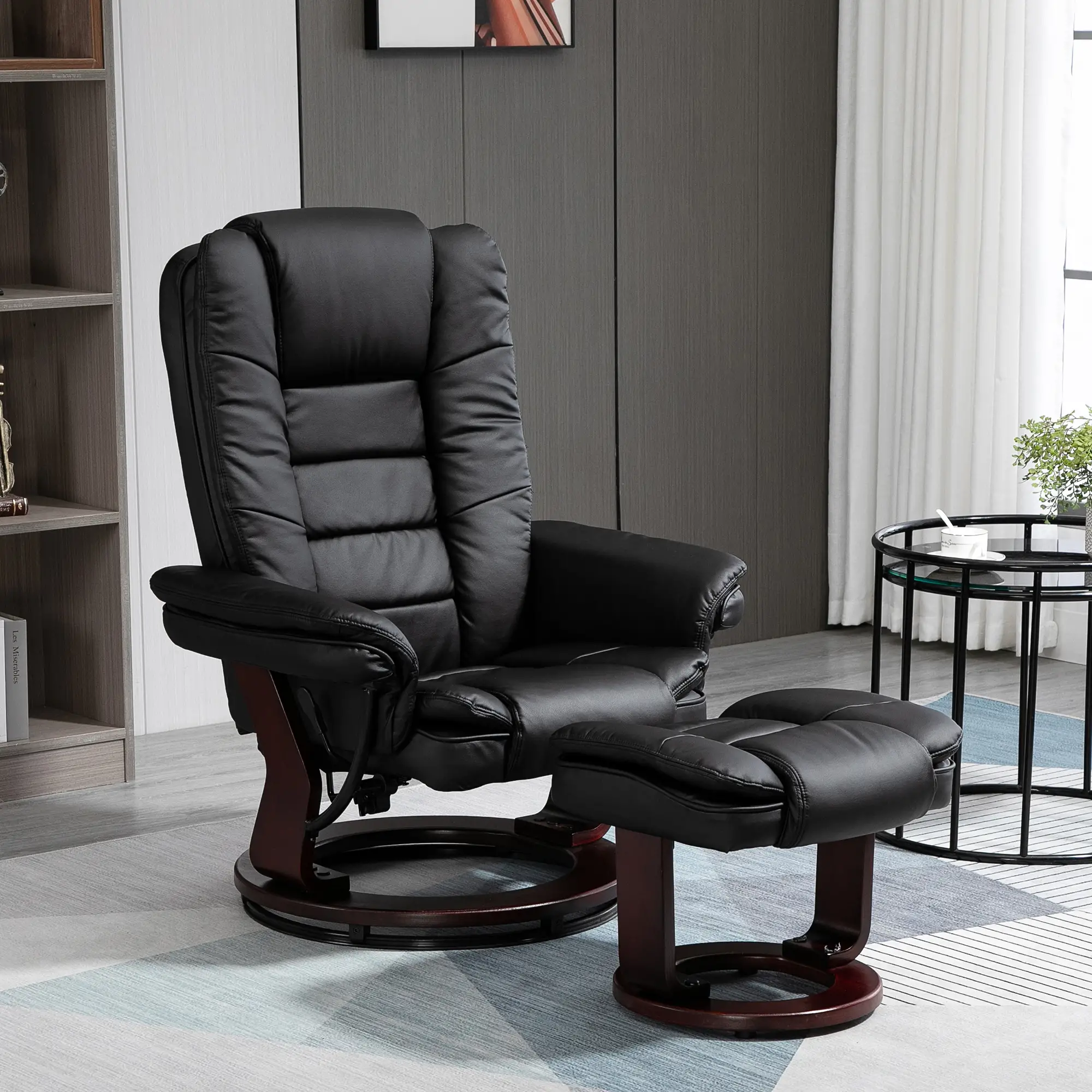 Manual Faux Leather Recliner Armchair 85 x 82 x 106cm - Black - 2