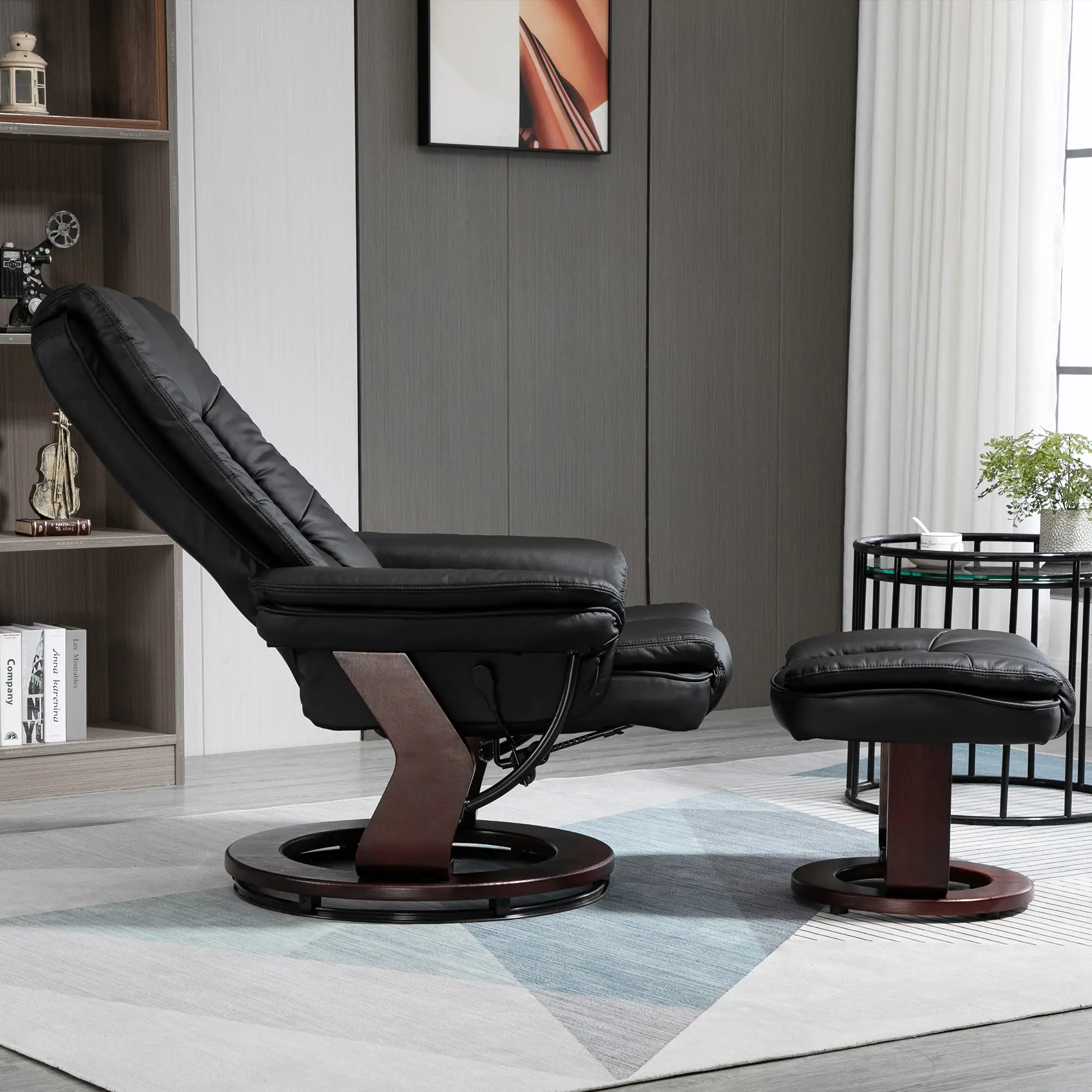 Manual Faux Leather Recliner Armchair 85 x 82 x 106cm - Black - 10