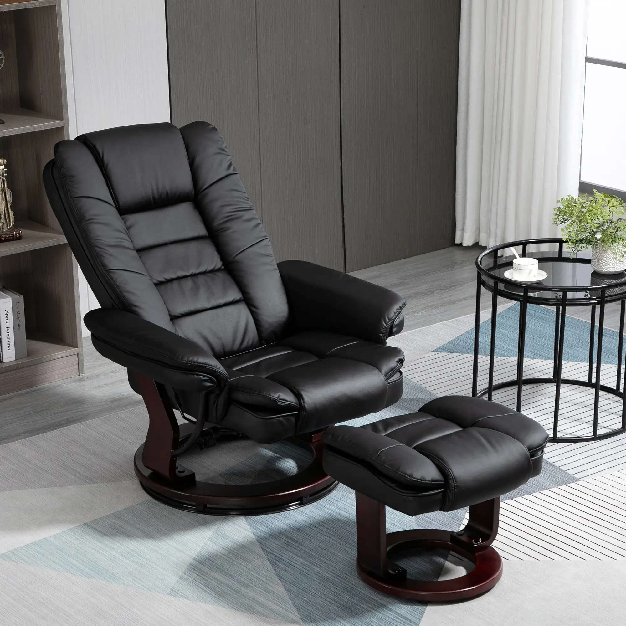 Manual Faux Leather Recliner Armchair 85 x 82 x 106cm - Black - 11