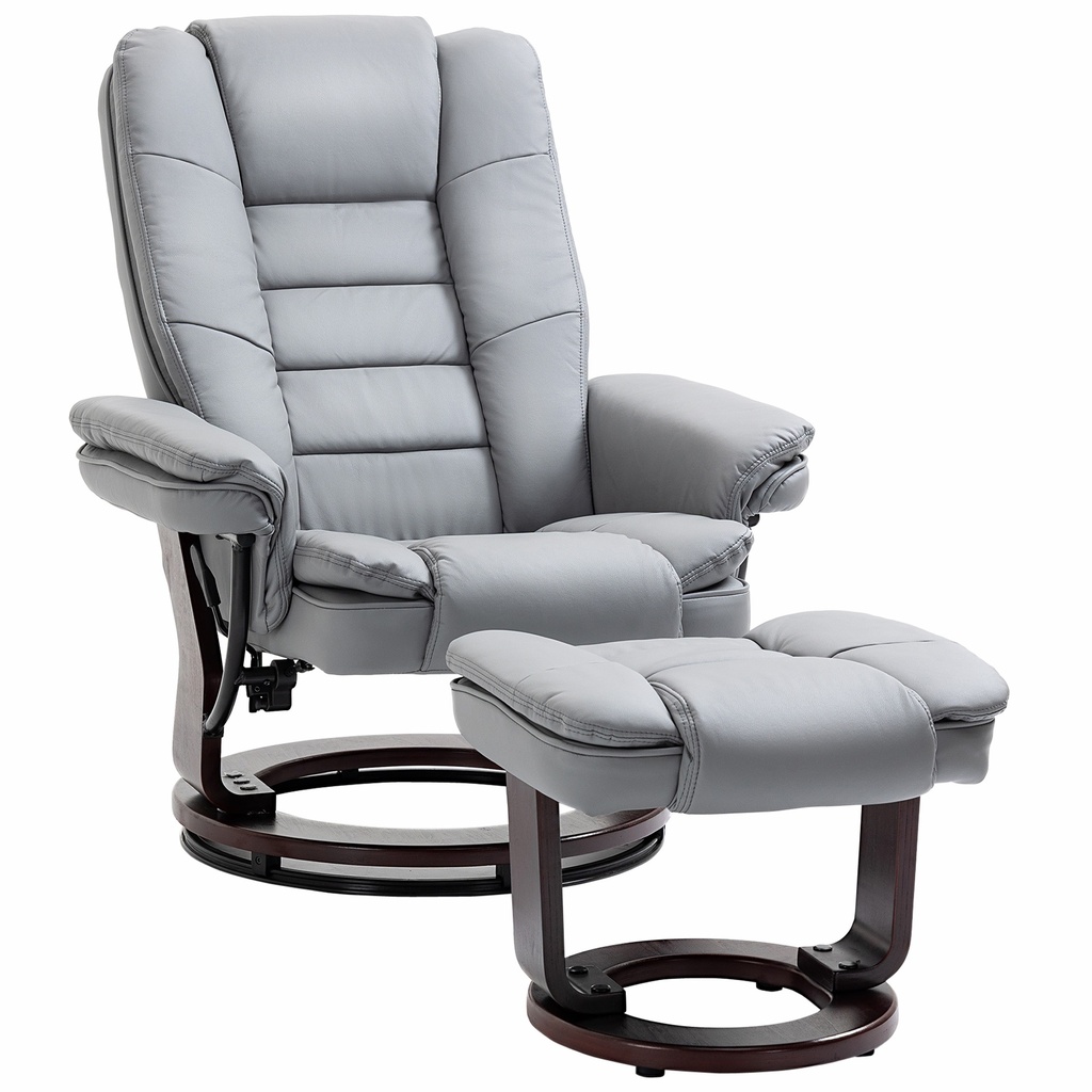 Manual Faux Leather Recliner Armchair 85 x 82 x 106cm - Grey - 1