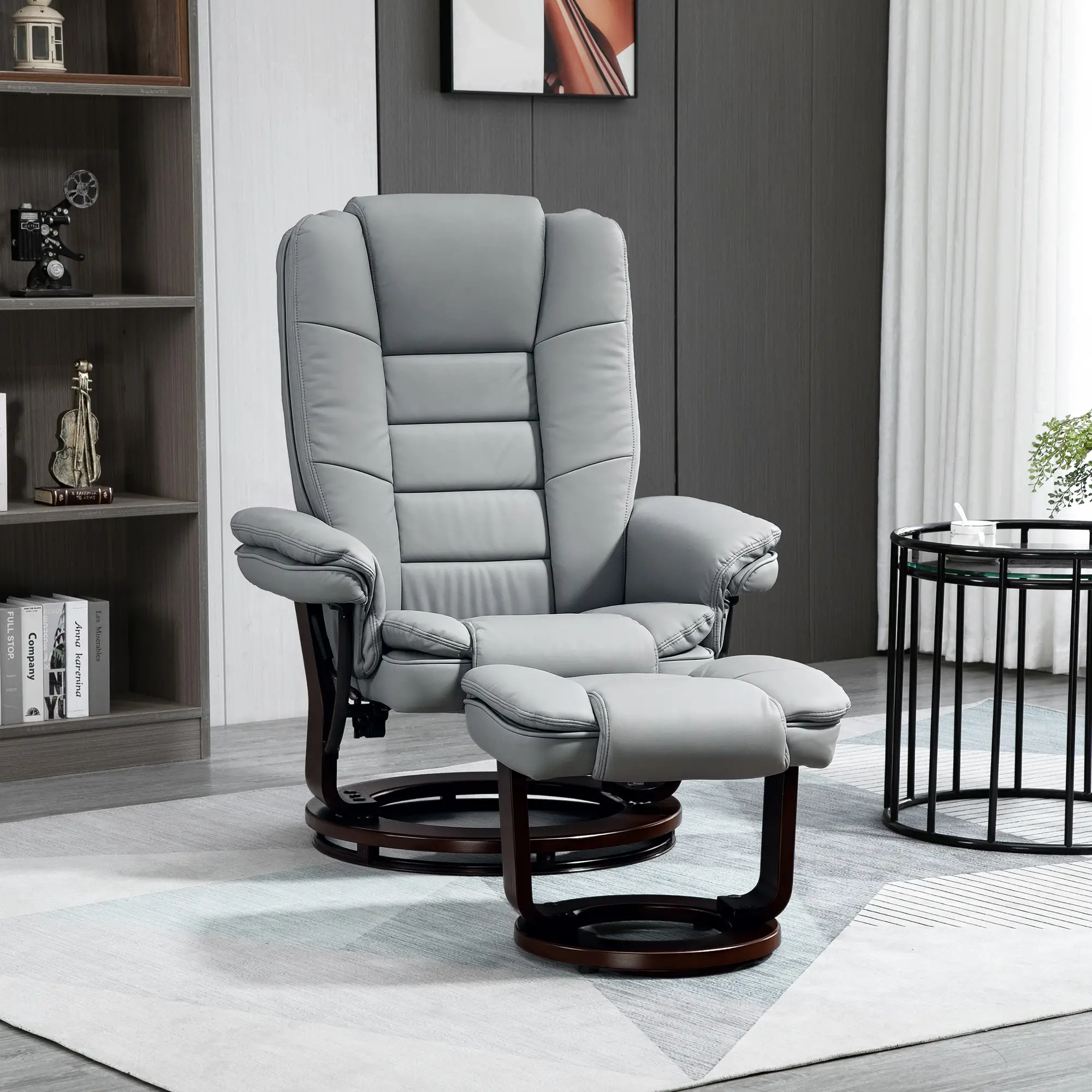 Manual Faux Leather Recliner Armchair 85 x 82 x 106cm - Grey - 2