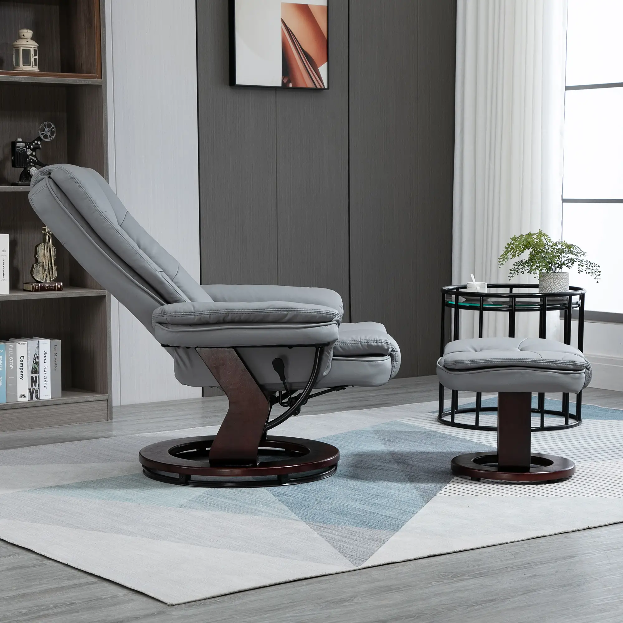 Manual Faux Leather Recliner Armchair 85 x 82 x 106cm - Grey - 7