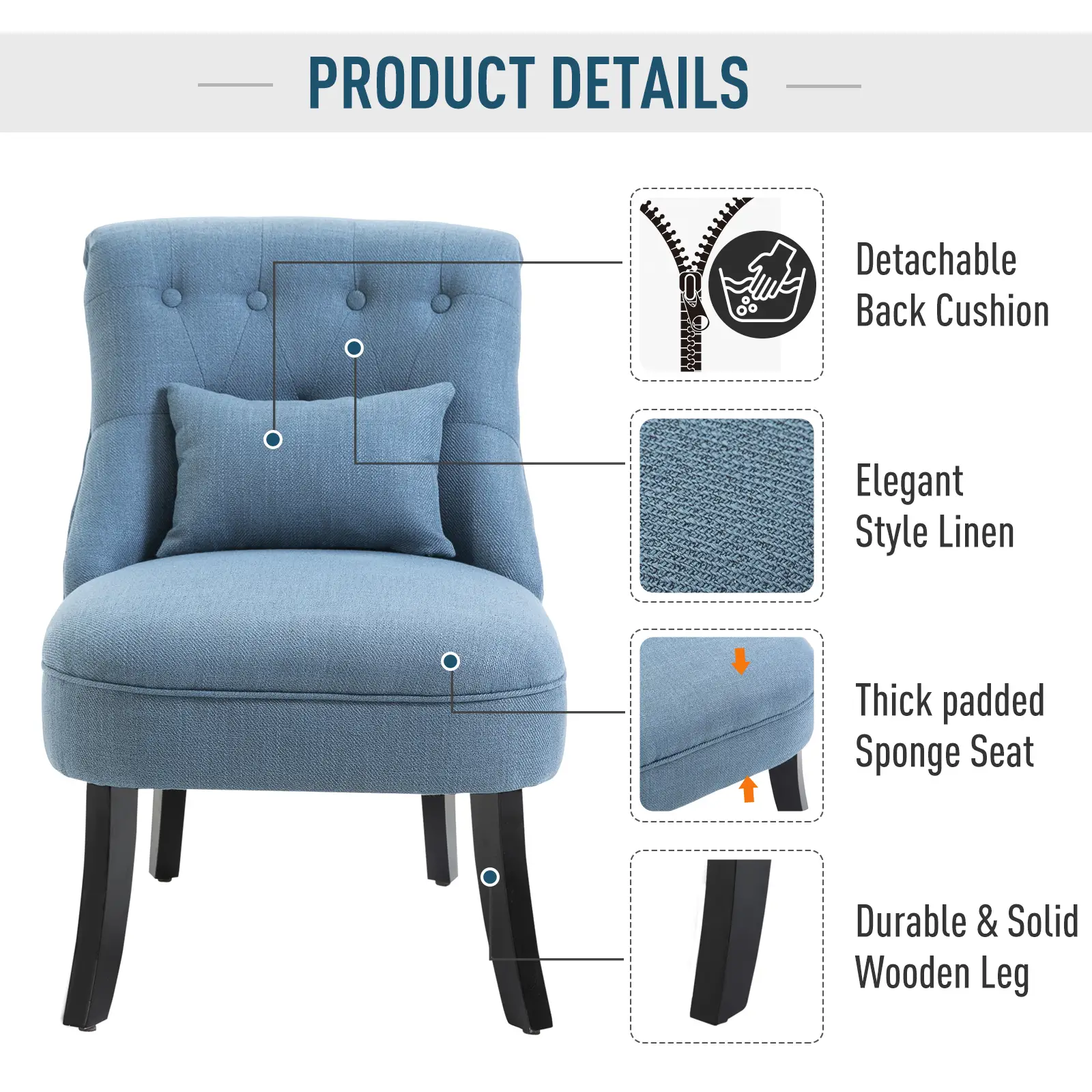 Linen Sofa 52.5 x 69 x 82cm, Blue - Blue - 4