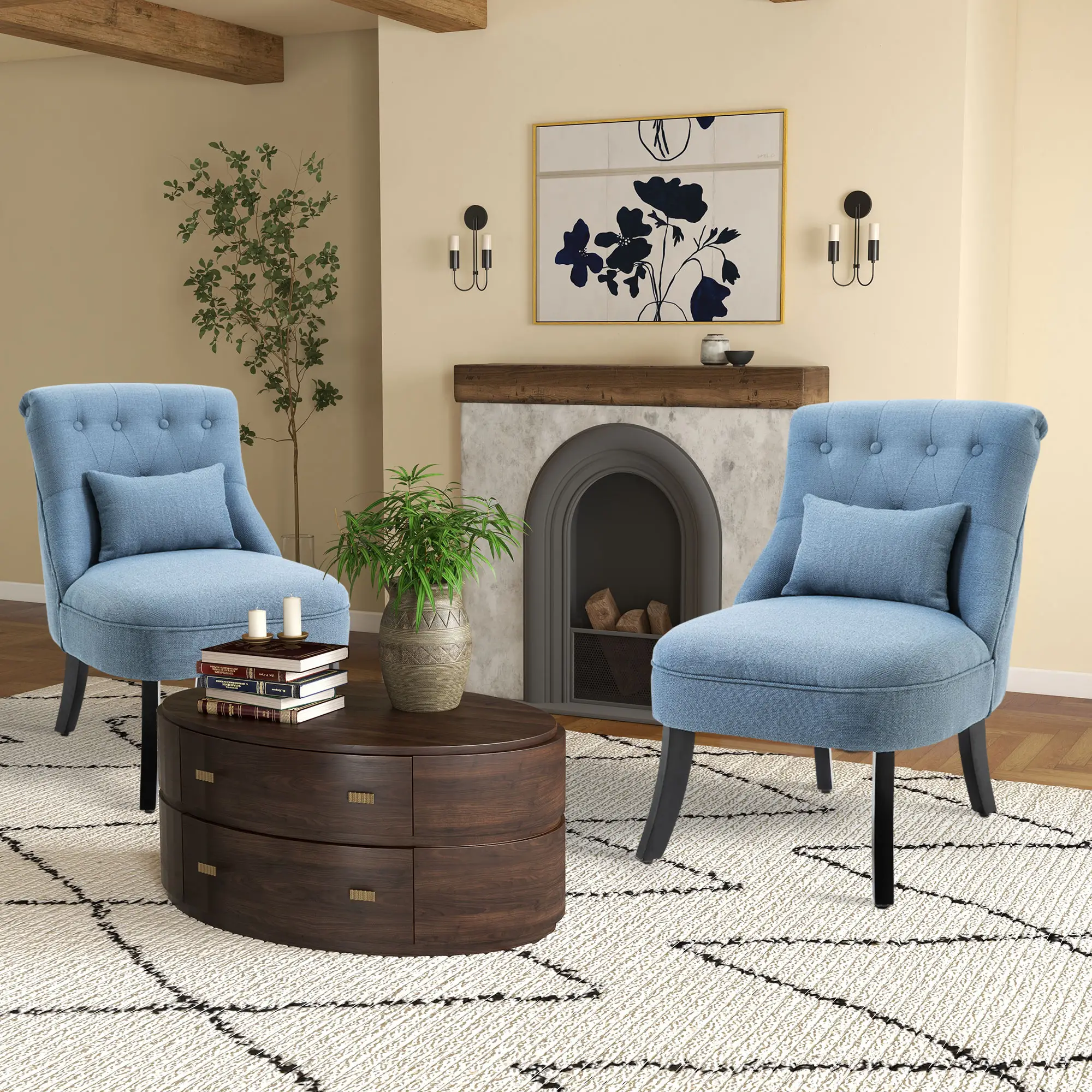 Linen Sofa 52.5 x 69 x 82cm, Blue - Blue - 10