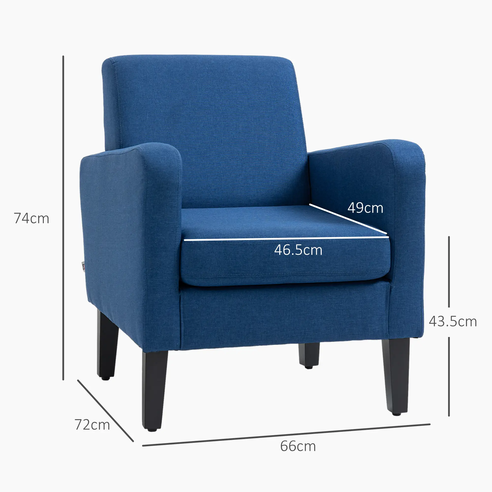 Linen Sofa 66 x 72 x 74cm, Blue - Blue - 3