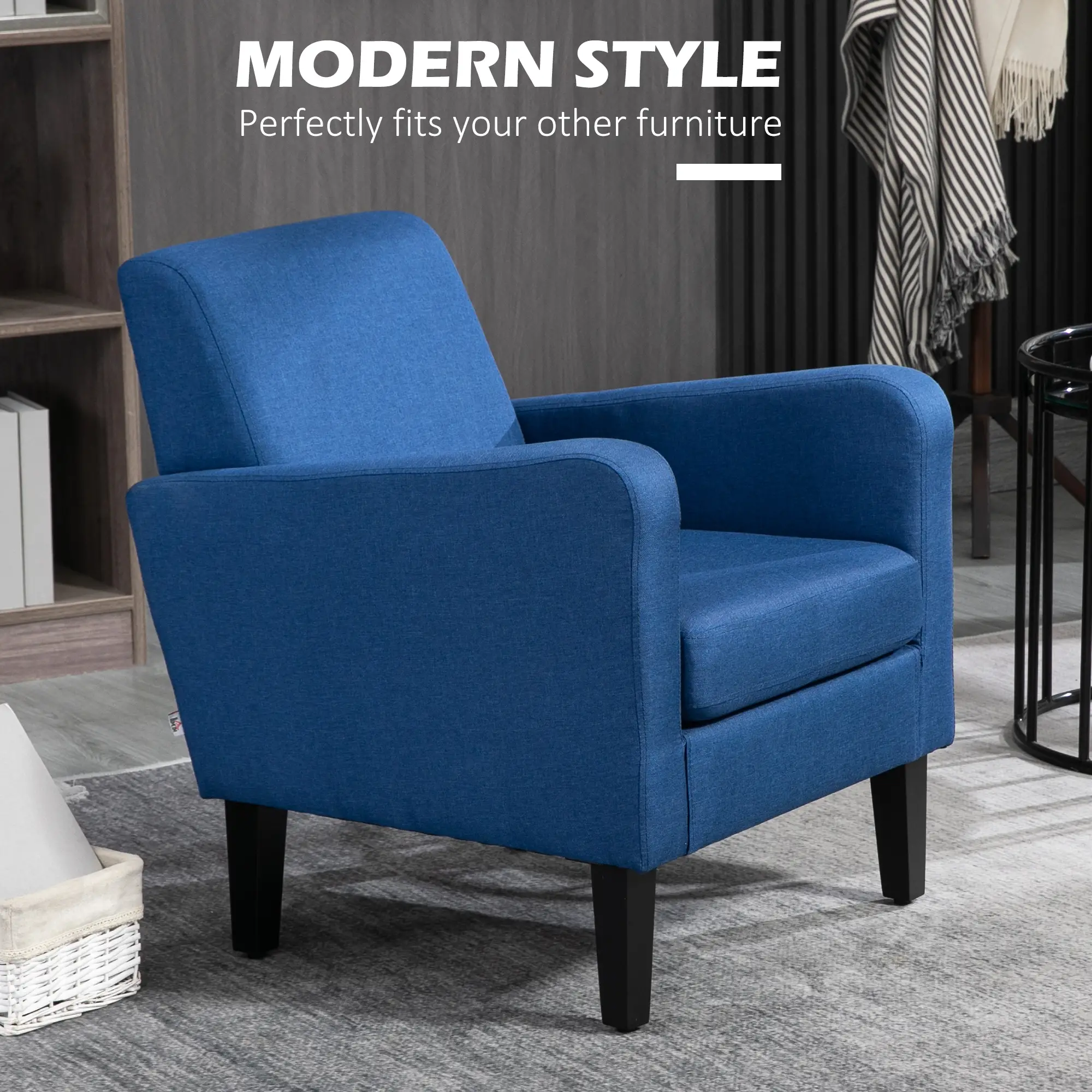 Linen Sofa 66 x 72 x 74cm, Blue - Blue - 4