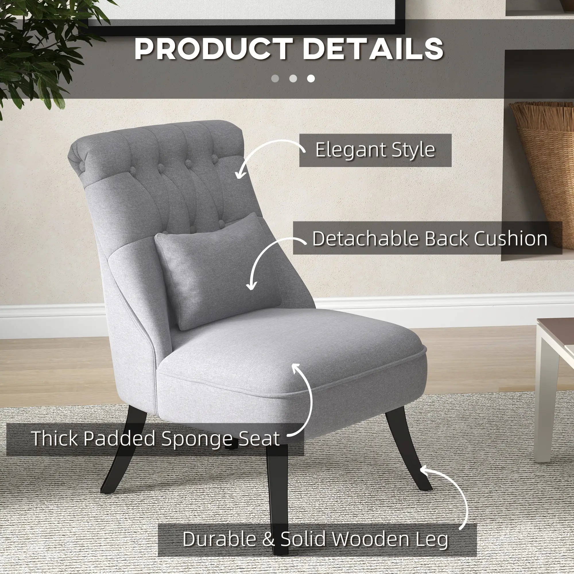 Linen Sofa 52.5 x 69 x 82cm, Grey - Grey - 4
