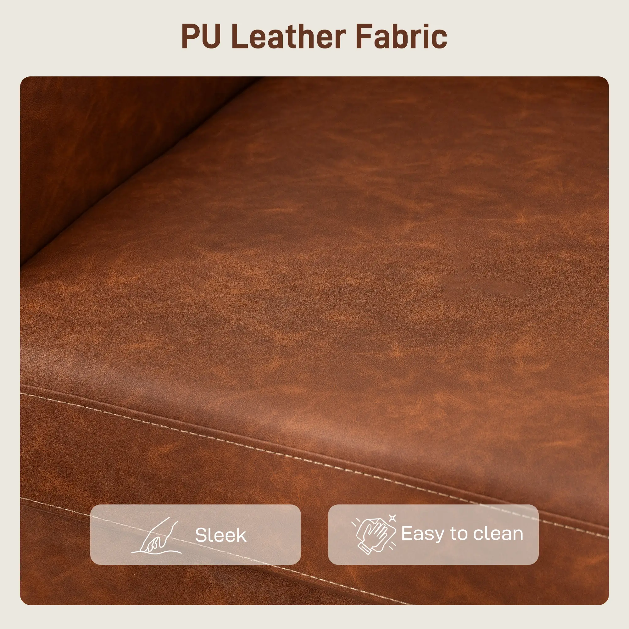 Faux Leather Sofa 135 x 74 x 85cm, Brown - Brown - 7