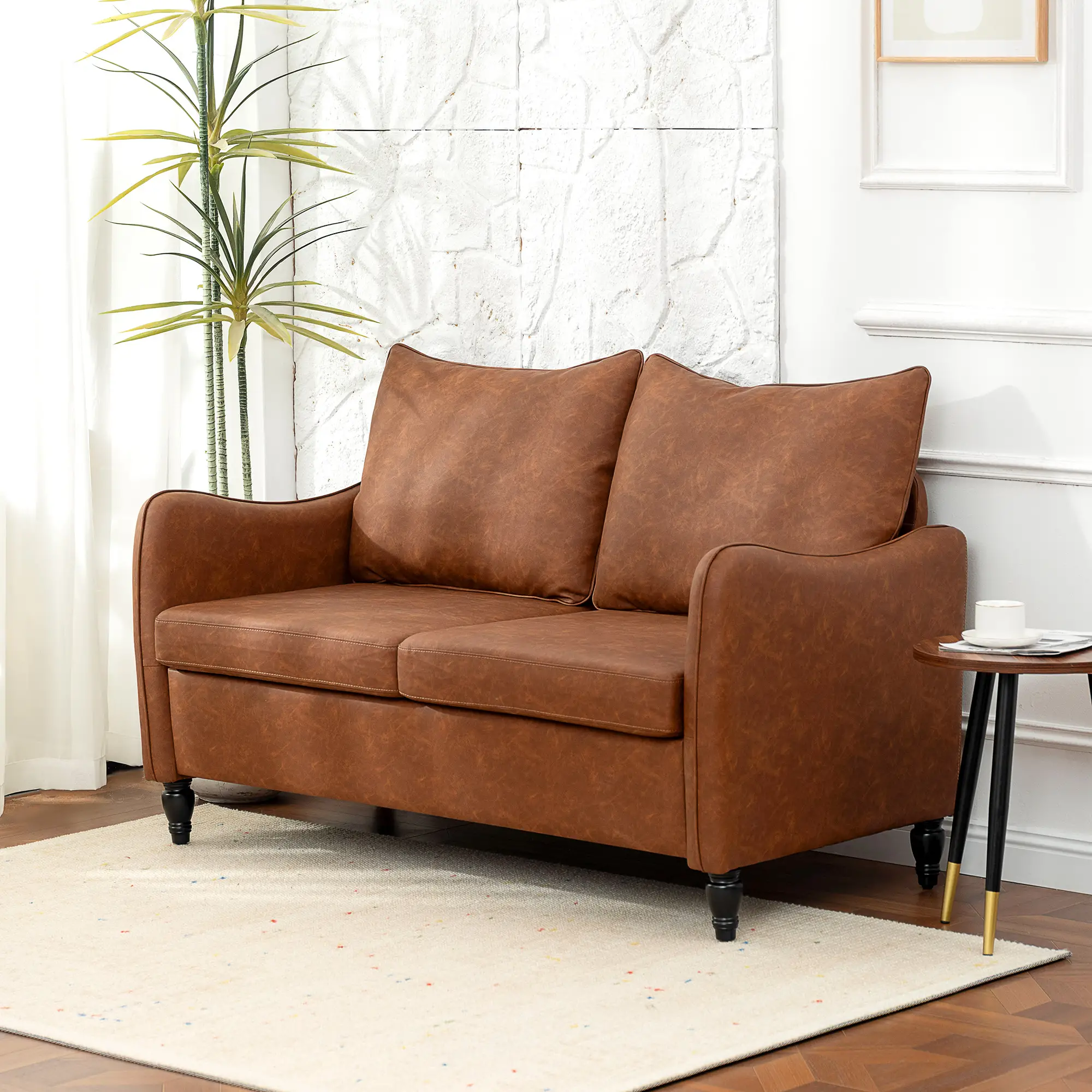 Faux Leather Sofa 135 x 74 x 85cm, Brown - Brown - 10