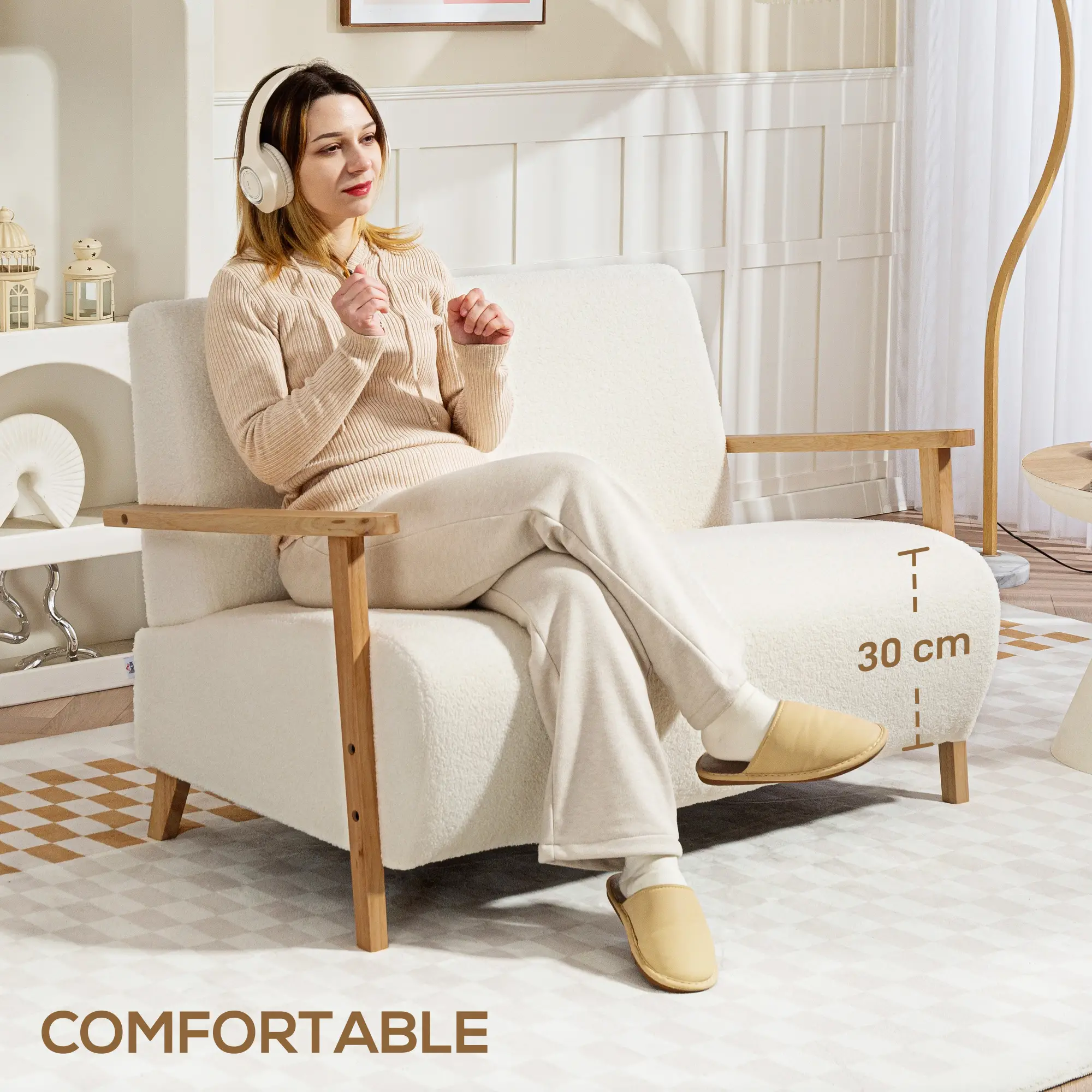 2 Seater Sofa 118 x 76 x 78cm, Cream White - Cream White - 4