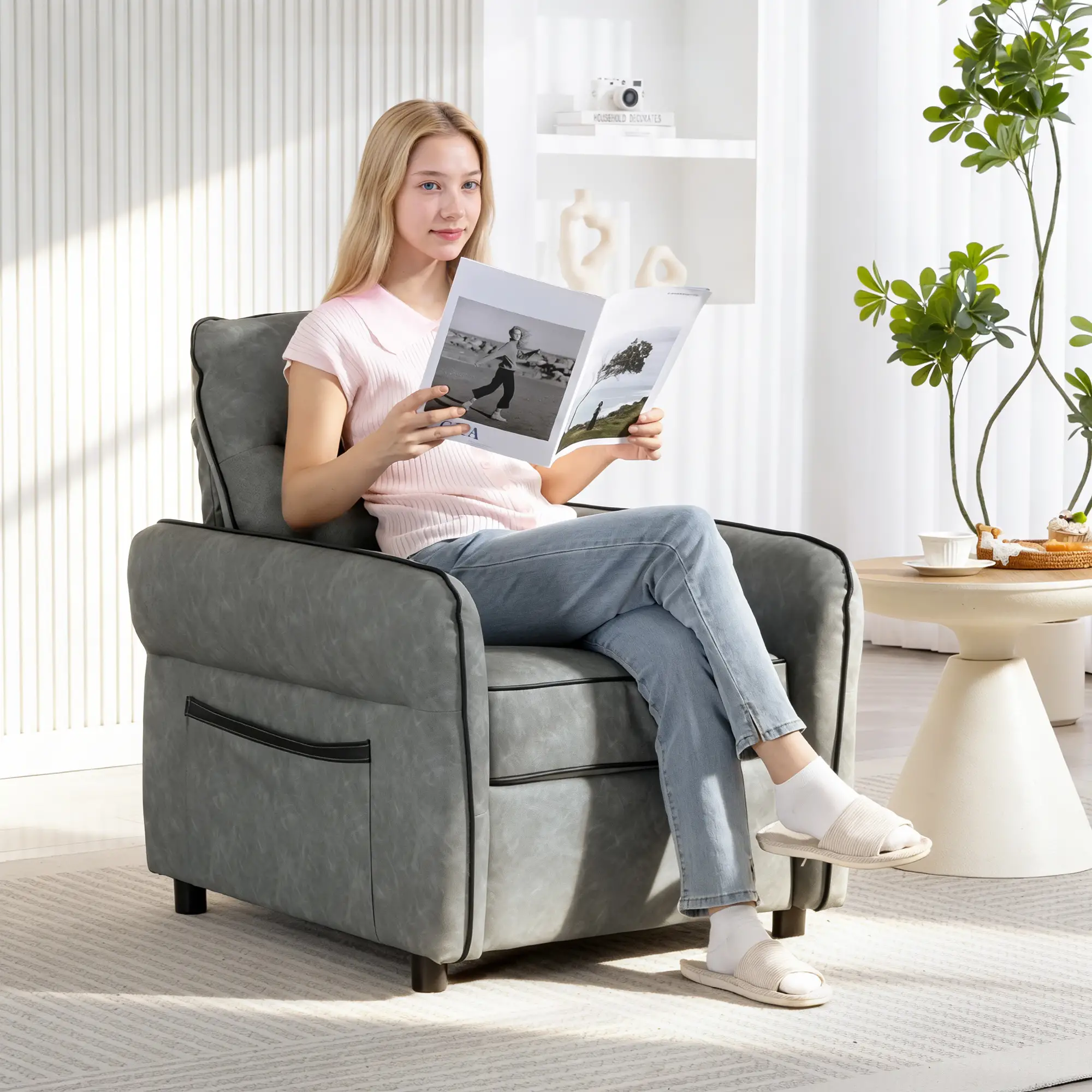 Faux Leather Armchair 80 x 85 x 90cm, Grey, Black - Grey, Black - 2