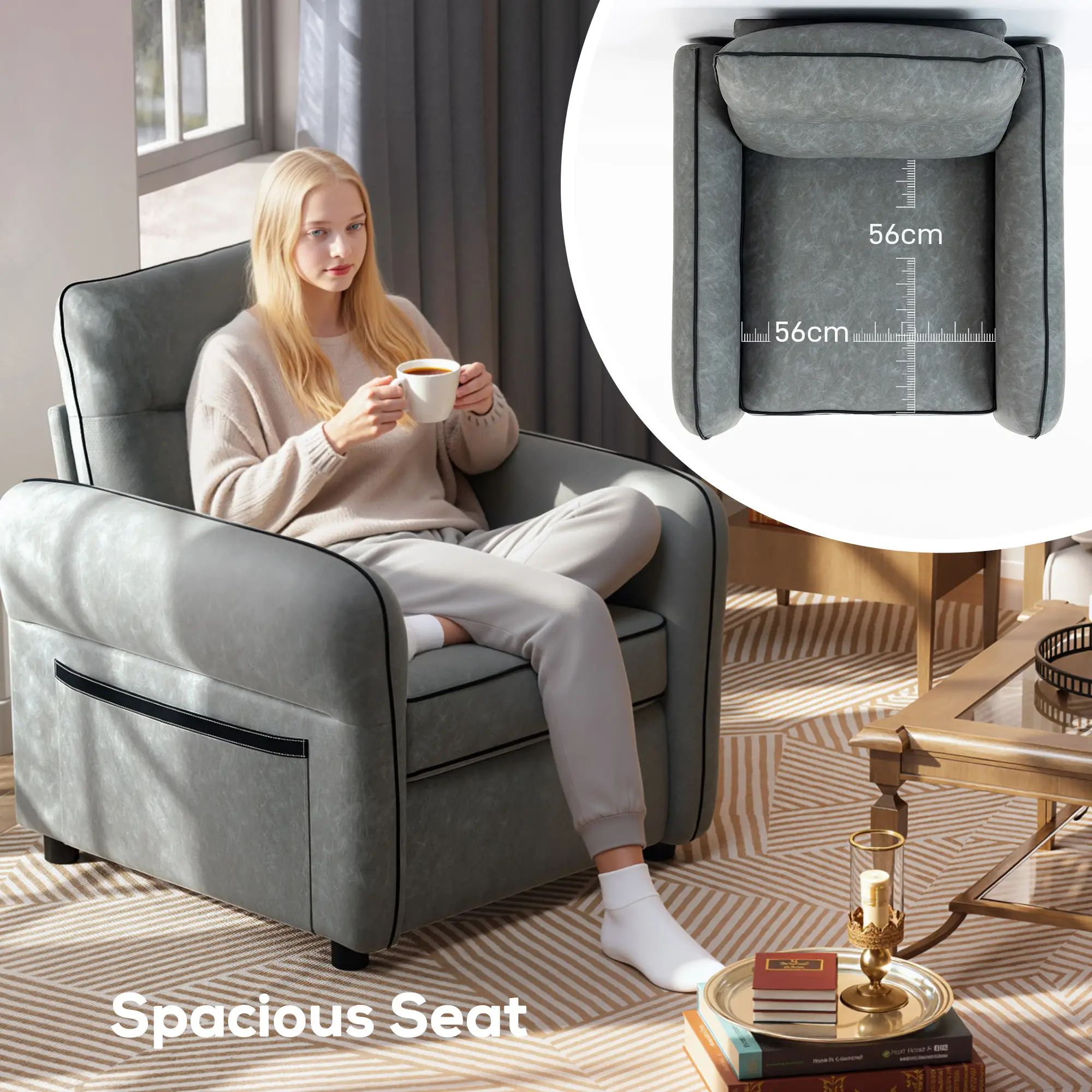 Faux Leather Armchair 80 x 85 x 90cm, Grey, Black - Grey, Black - 5