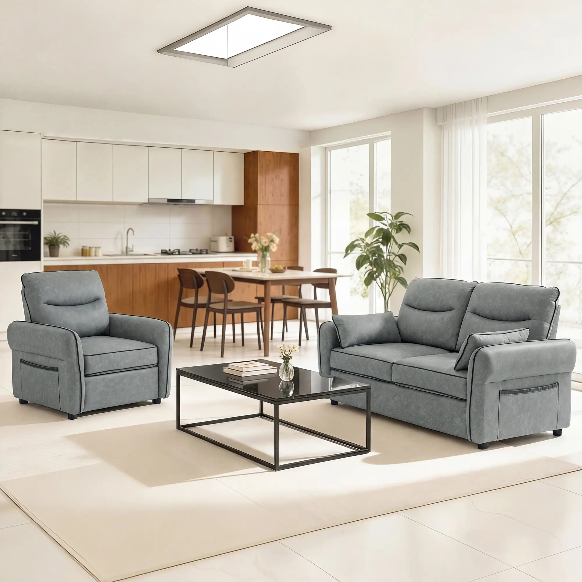 Faux Leather Armchair 80 x 85 x 90cm, Grey, Black - Grey, Black - 6