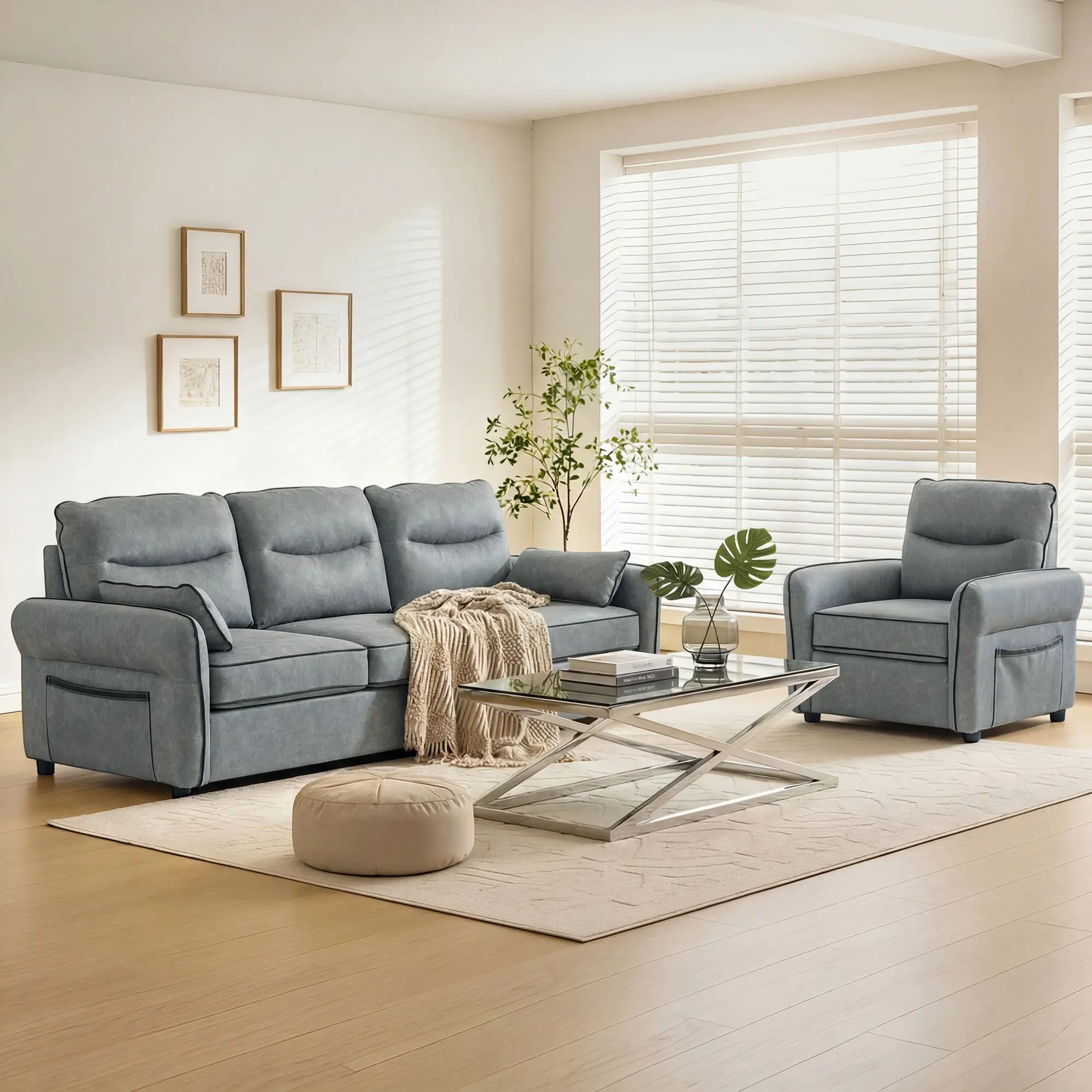 Faux Leather Armchair 80 x 85 x 90cm, Grey, Black - Grey, Black - 8